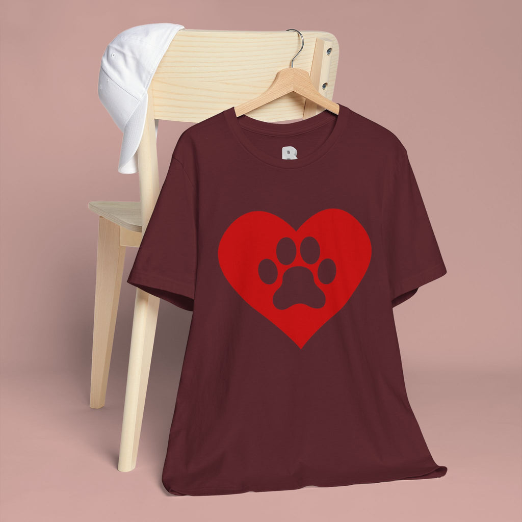 Pet Lover T-Shirt — Red Heart Paw Print Tee