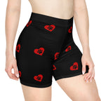 Biker Shorts — Black Red Paw-Print Heart Pattern