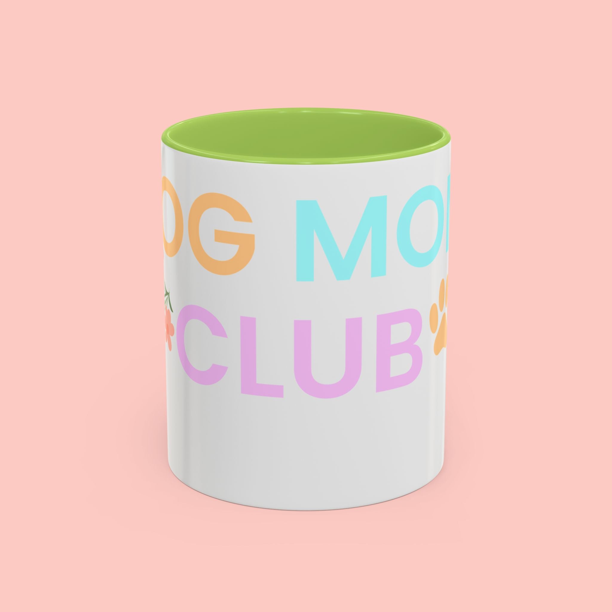 Dog Mom Club Accent Coffee Mug – Colorful Paw Print 11/15oz