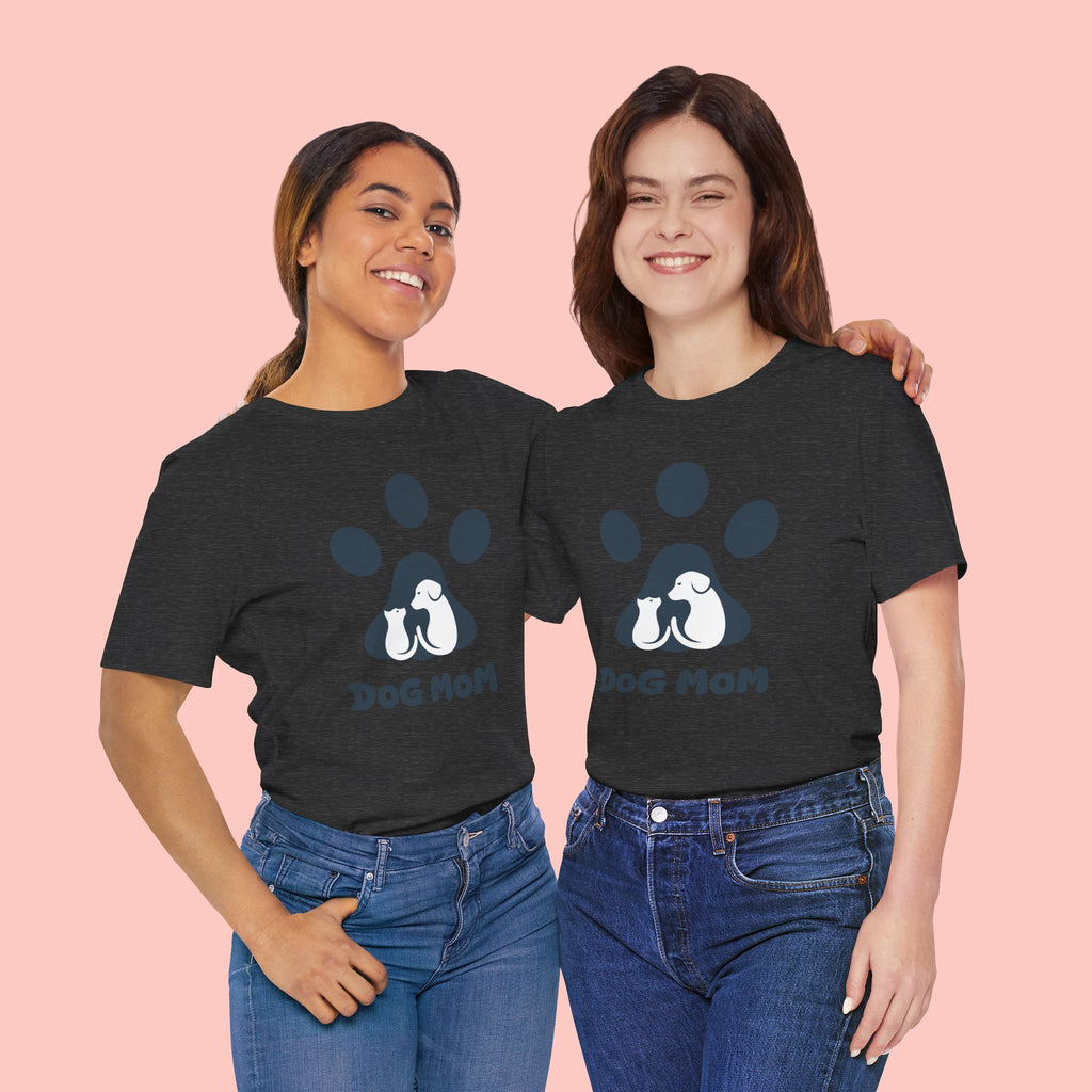 Dog Mom T‑Shirt — Paw Print with Dog & Puppy Graphic