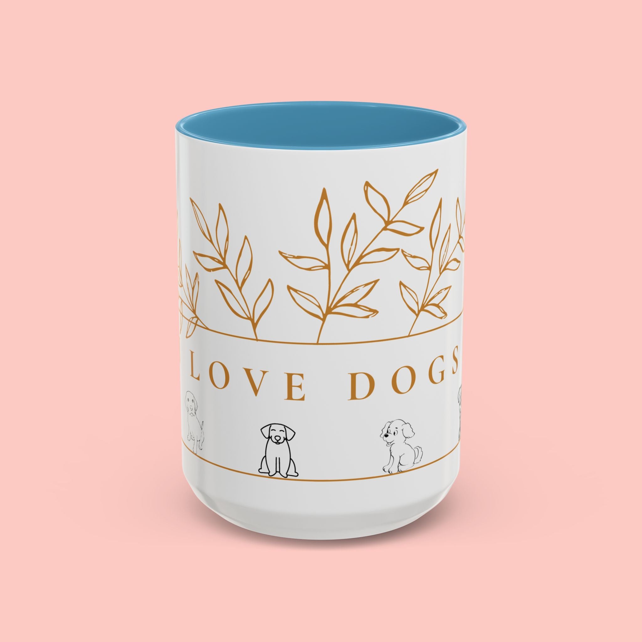 I Love Dogs Accent Coffee Mug — Gold Leaf Dog Lover Ceramic Mug (11oz & 15oz)