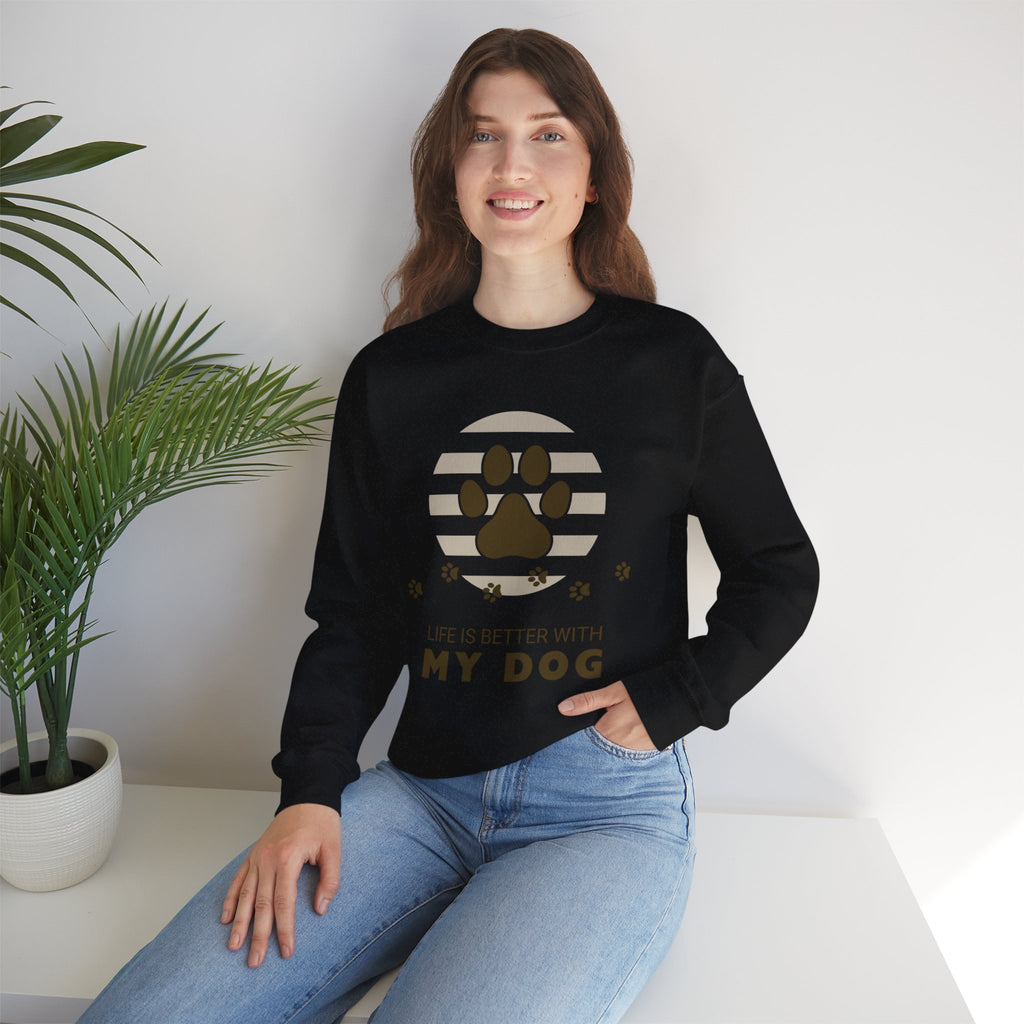 Life Is Better With My Dog Sweatshirt — Paw Print Crewneck for Dog Lovers