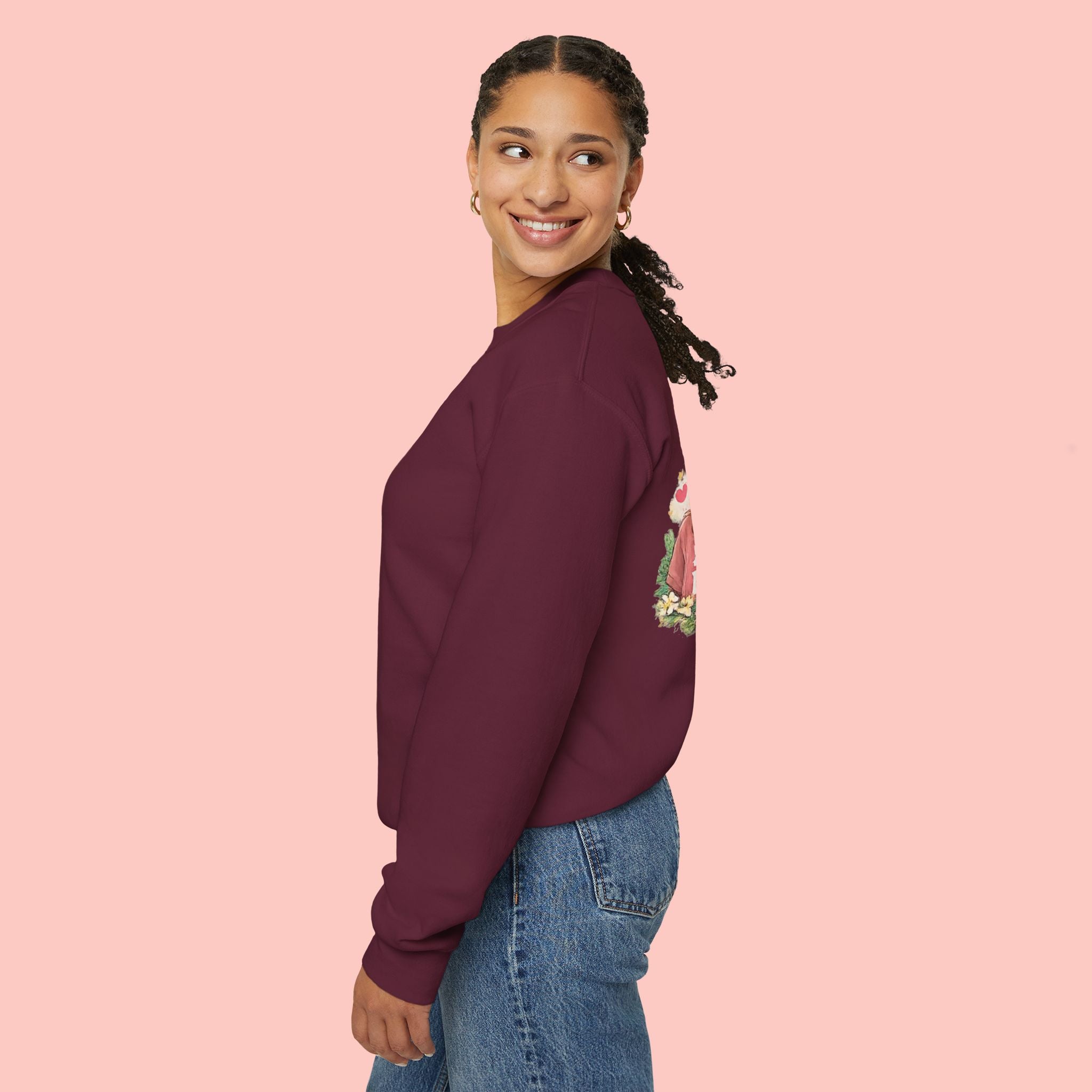 Dog Mom Crewneck Sweatshirt – Cute Floral Paw Print Back Graphic