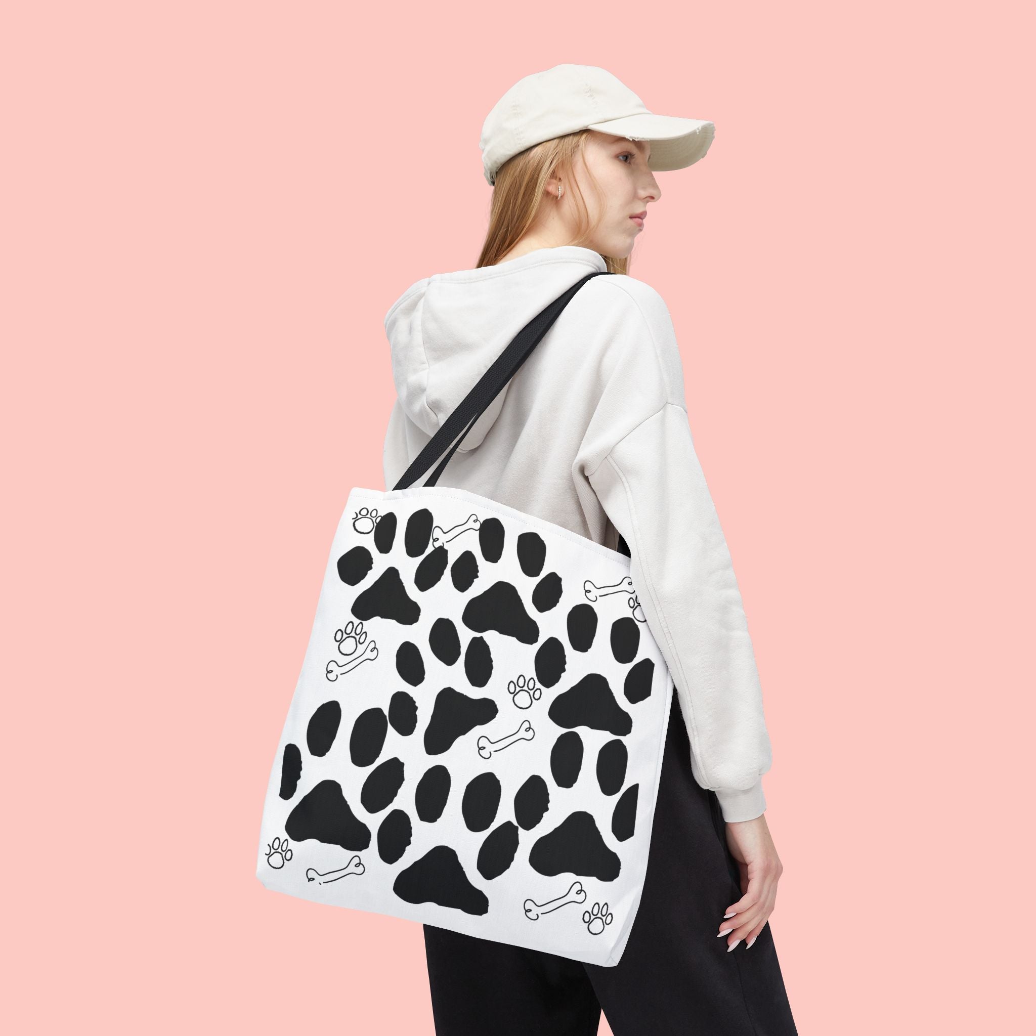 Dalmatian Paw Print Tote Bag — Dog Bones & Paw Pattern AOP Tote