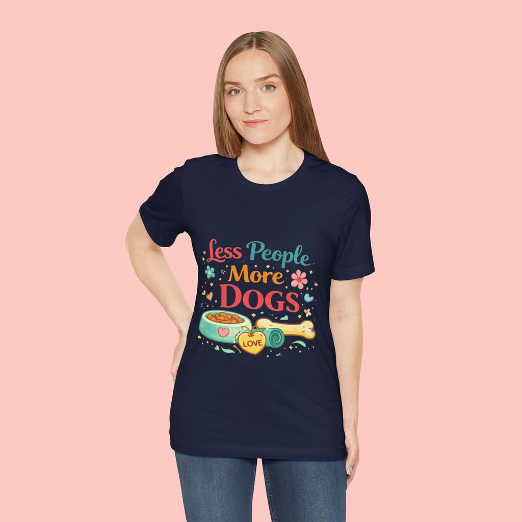 Less People More Dogs T-Shirt – Cute Dog Bowl & Bone Graphic Tee