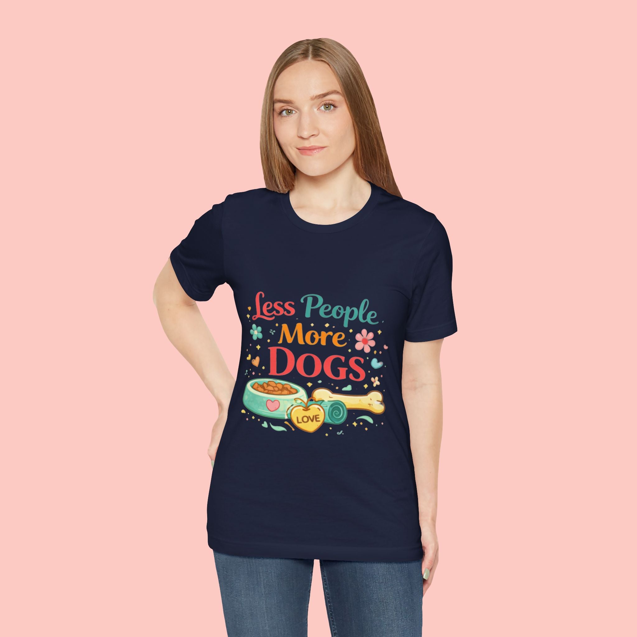 Less People More Dogs T-Shirt – Cute Dog Bowl & Bone Graphic Tee