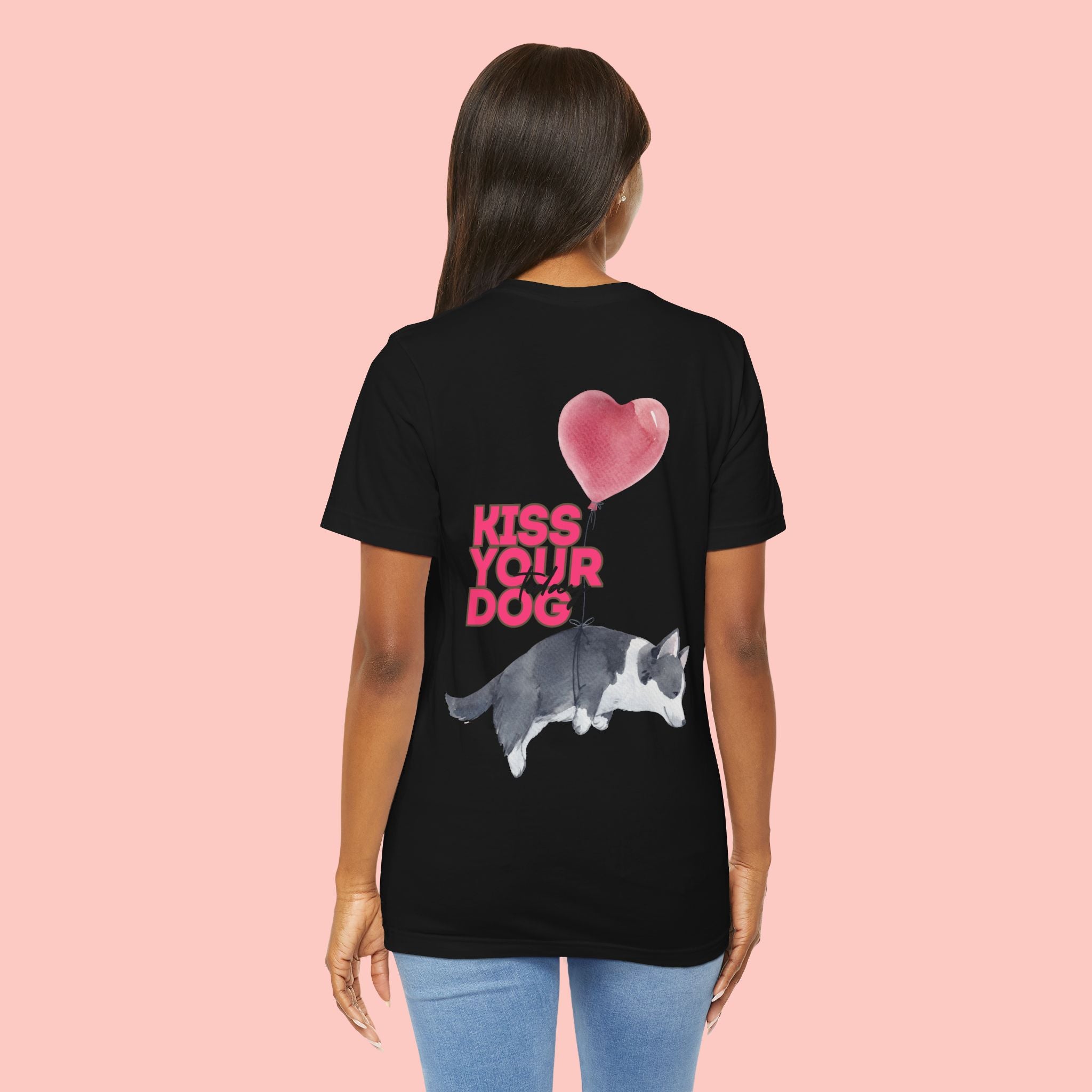 Kiss Your Dog Tee — Corgi Heart Balloon Graphic T-Shirt
