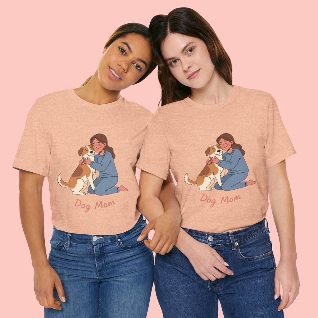 Dog Mom T‑Shirt — Cute Woman Hugging Dog Graphic Tee