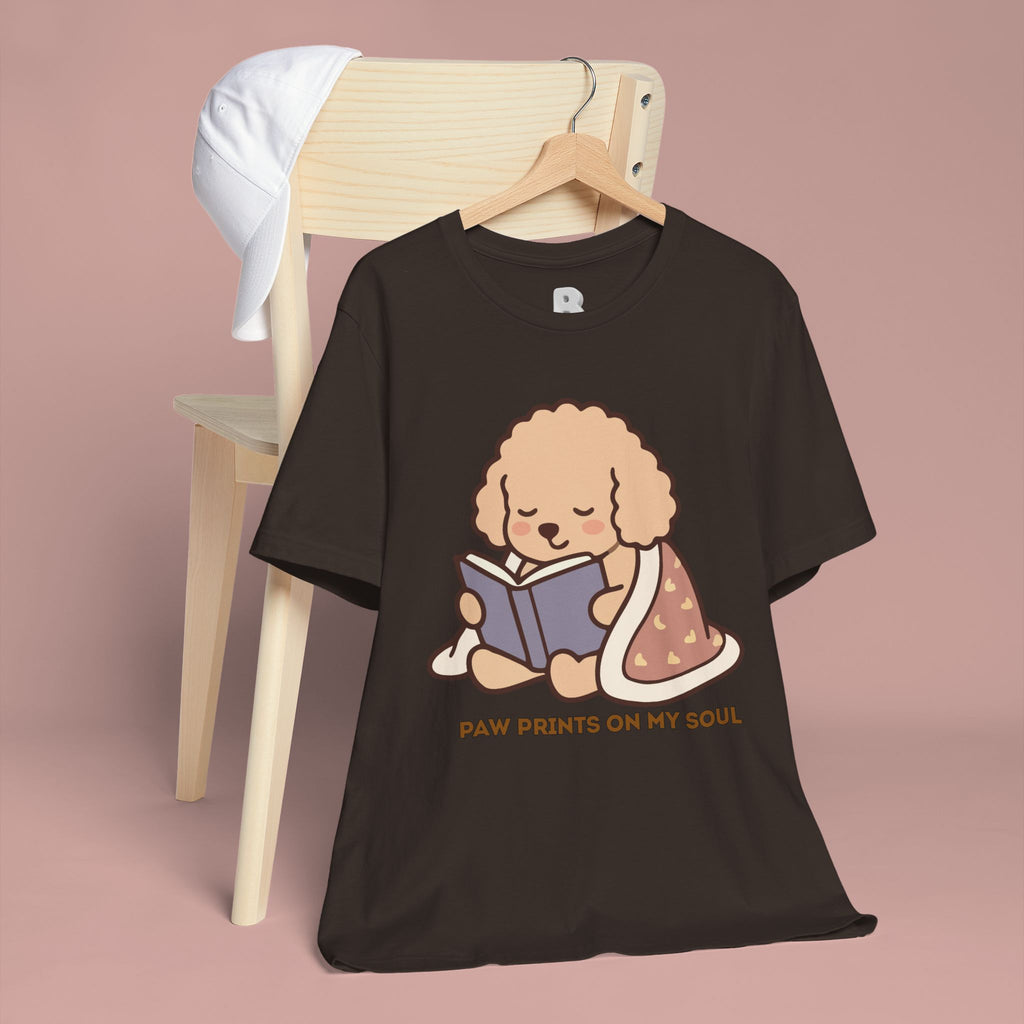 Paw Prints On My Soul T‑Shirt — Cute Reading Puppy Graphic Tee