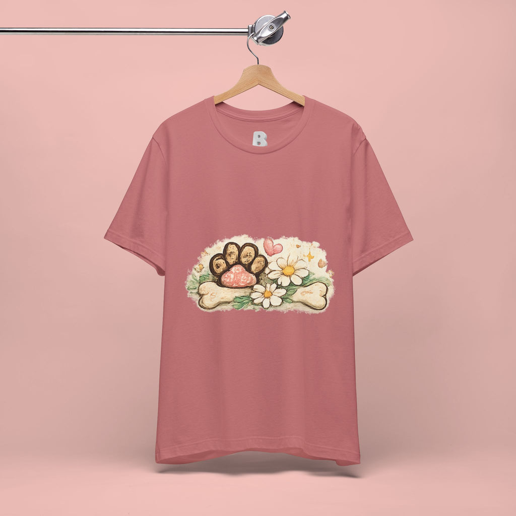 Dog Paw Floral T-Shirt — Cute Paw Print, Bone & Daisies Tee