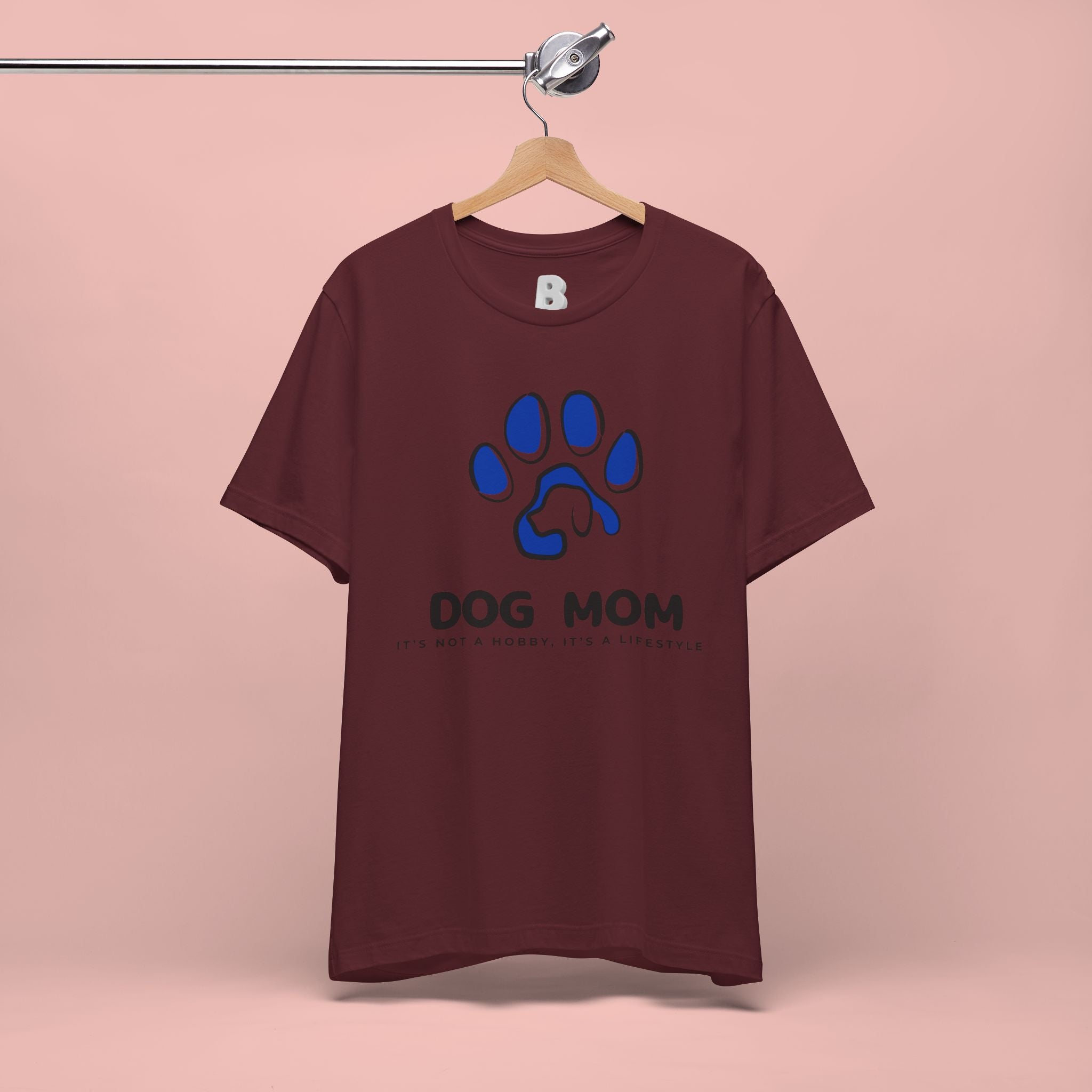 Dog Mom T-Shirt – Blue Paw Graphic "Dog Mom: It's Not a Hobby, It's a Lifestyle"
