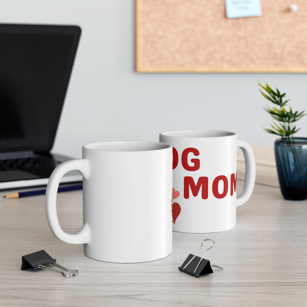 Dog Mom Ceramic Mug – Heart & Paw Print Coffee Cup (11oz/15oz)