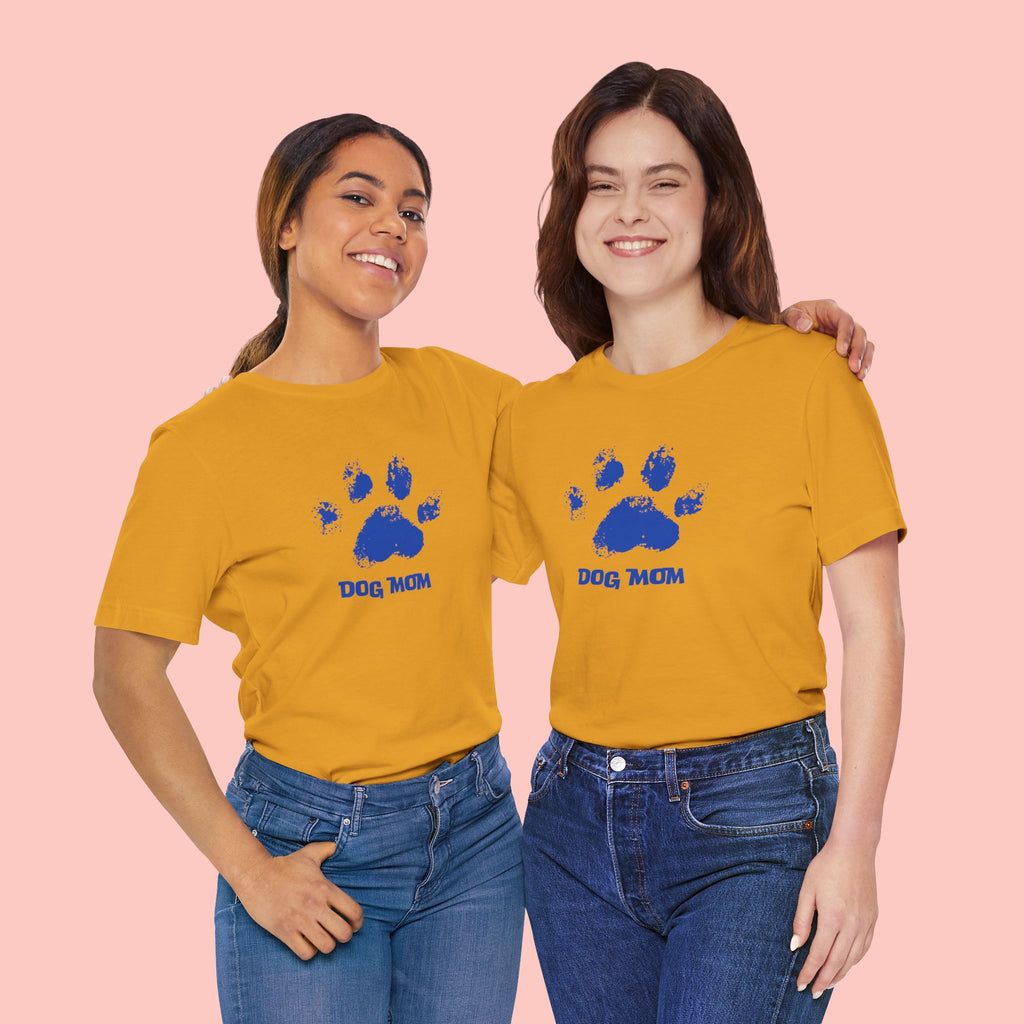Dog Mom Paw Print T-Shirt — Distressed Blue Design