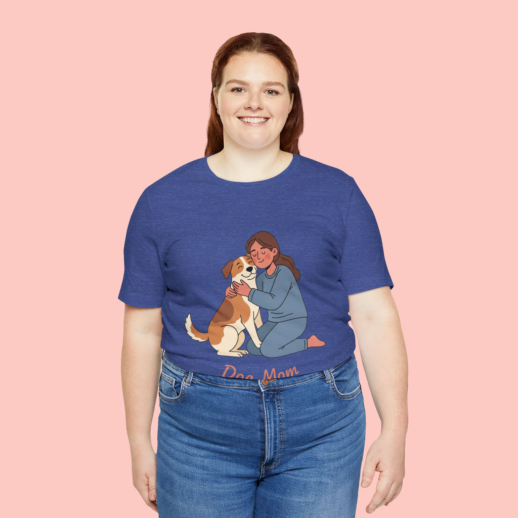 Dog Mom T‑Shirt — Cute Woman Hugging Dog Graphic Tee