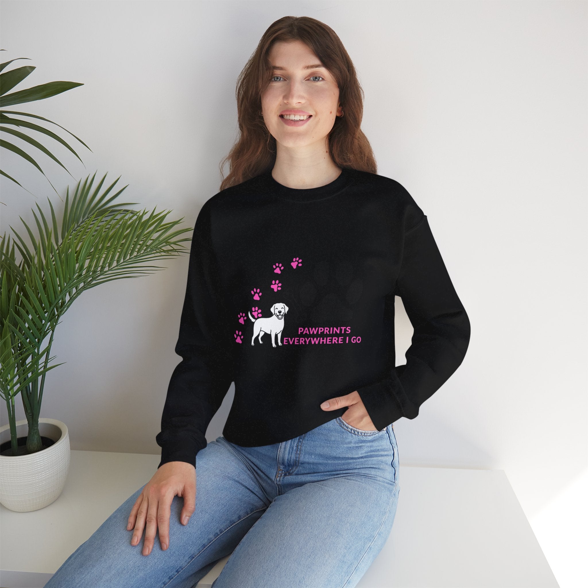 Crewneck Sweatshirt — "Pawprints Everywhere I Go" Dog Lover Graphic