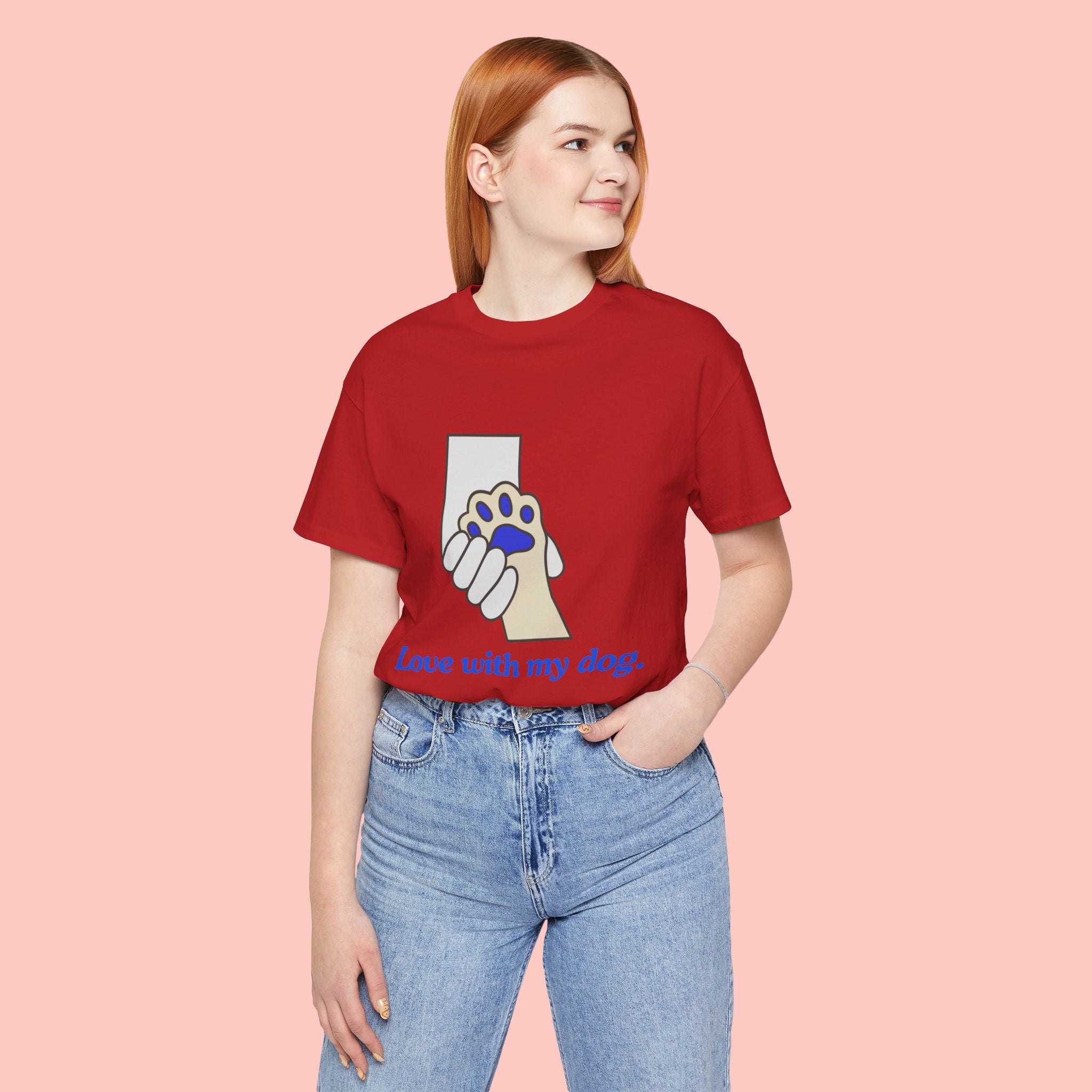 Dog Lover T-Shirt — "Love with my dog." Paw Print Graphic