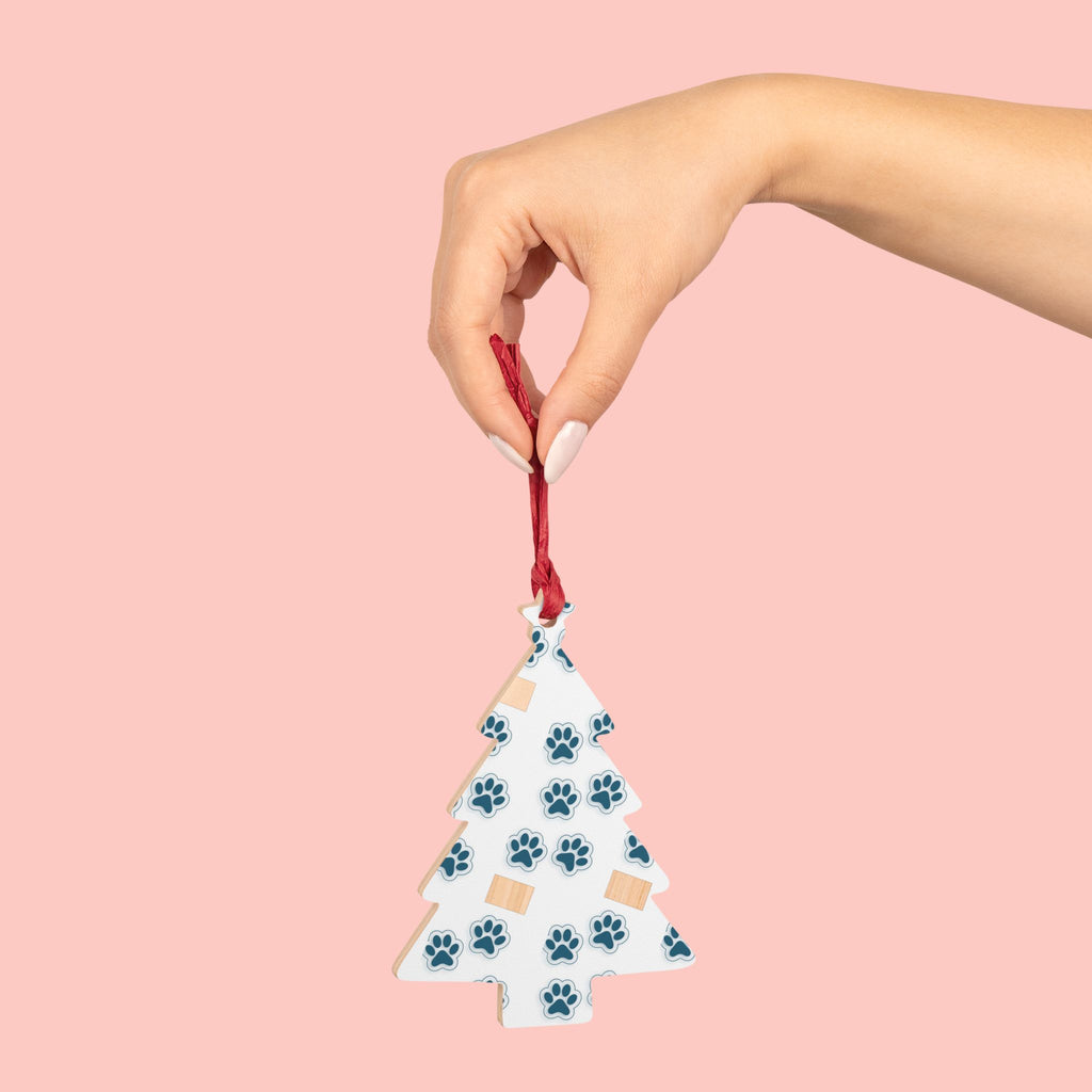 Bell Wooden Ornament with Paw Print & Bandage Pattern — Pet Memorial Holiday Decoration