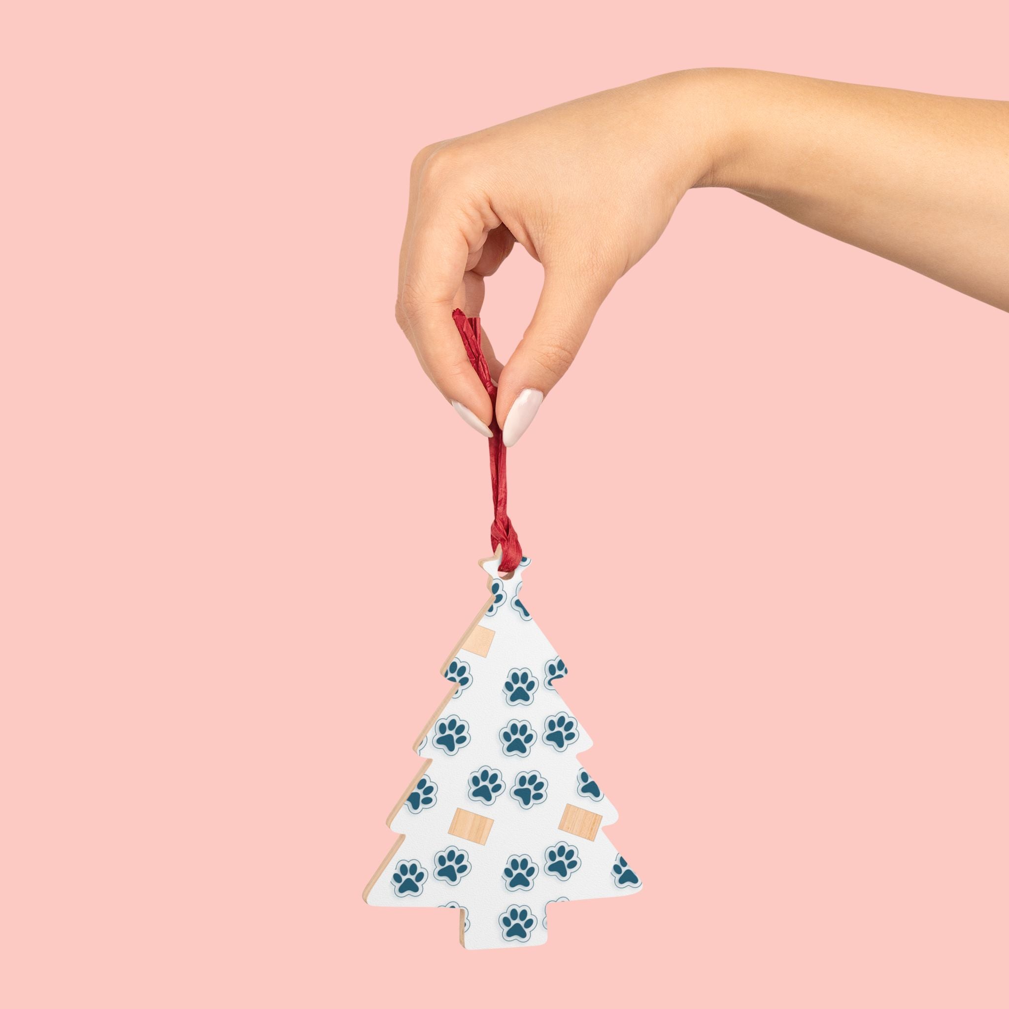Bell Wooden Ornament with Paw Print & Bandage Pattern — Pet Memorial Holiday Decoration