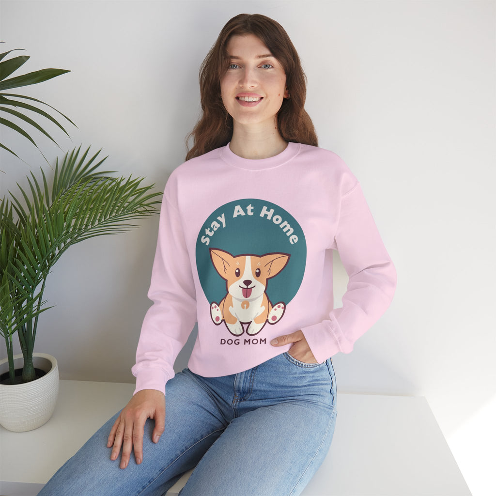 Stay At Home Dog Mom Crewneck Sweatshirt — Cute Corgi Graphic Sweatshirt