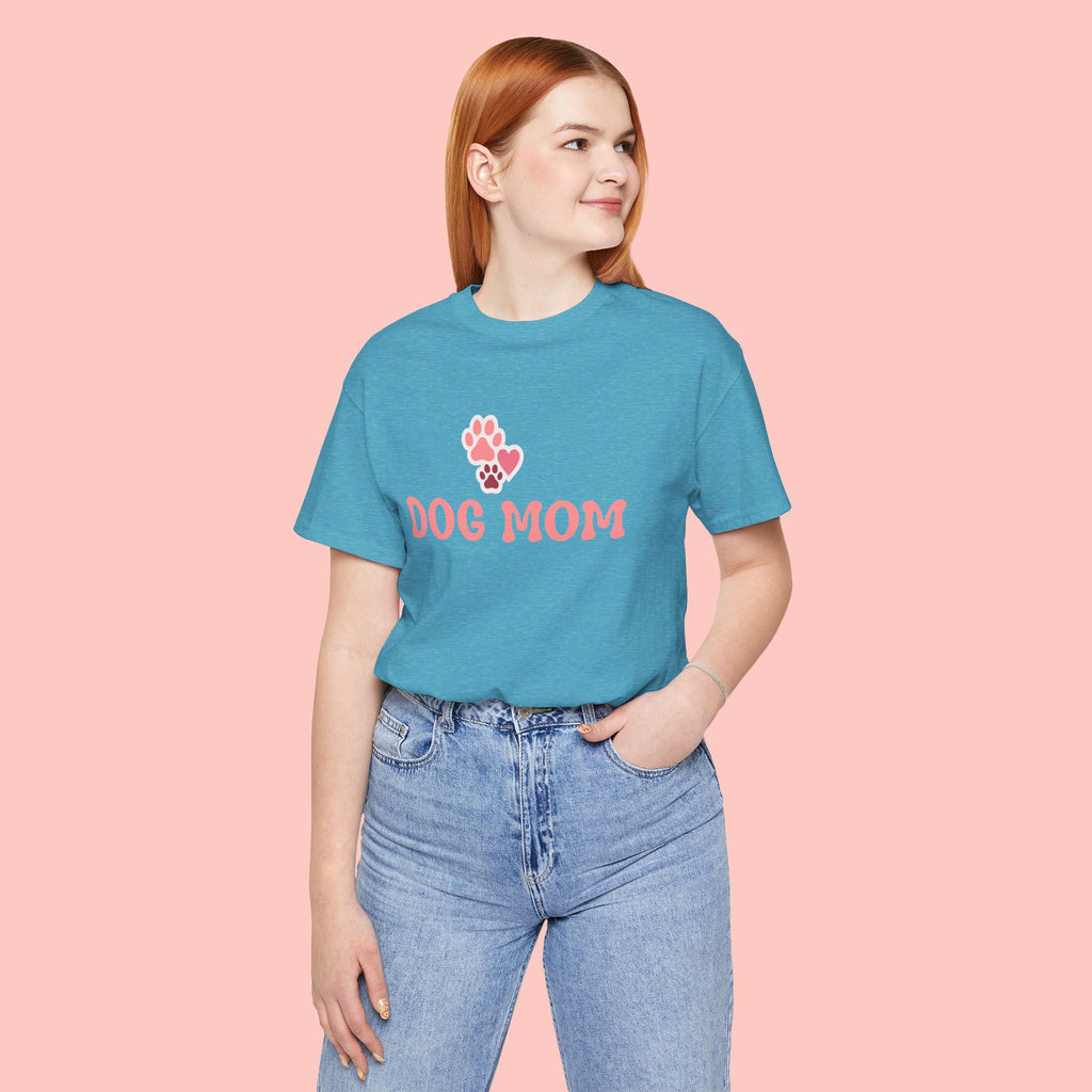 Dog Mom T-Shirt — Pink Paw Graphic Tee for Dog Lovers