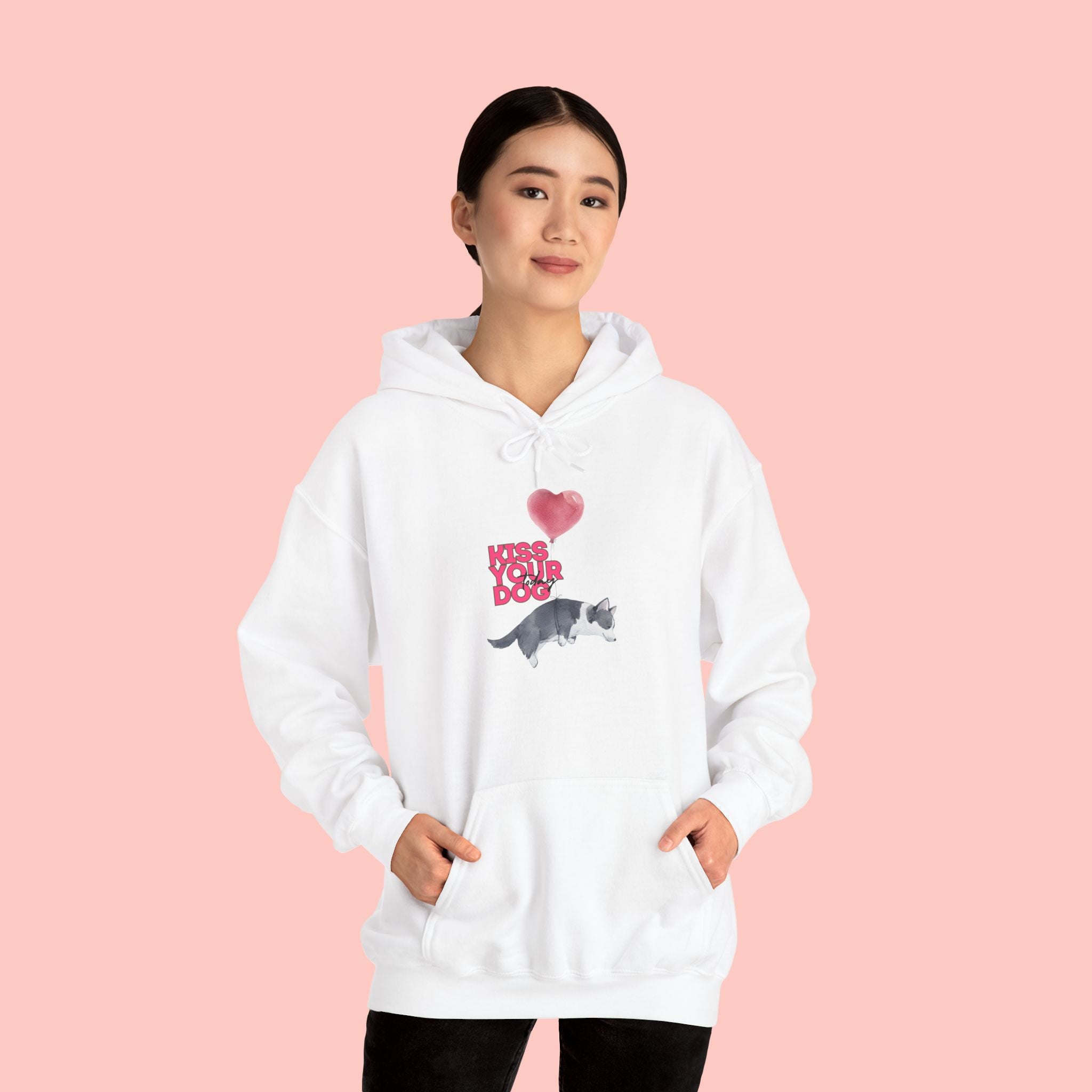 Kiss Your Dog Hoodie — Cute Heart & Dog Graphic Pullover