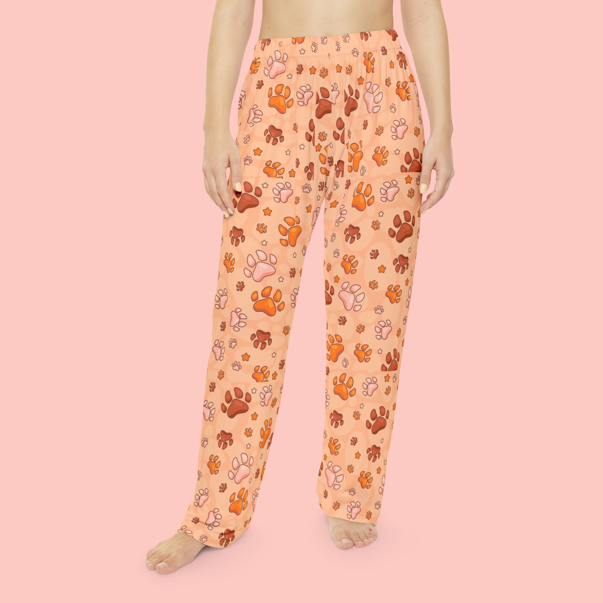 Women's Paw Print Pajama Pants — Cozy Peach Floral Loungewear