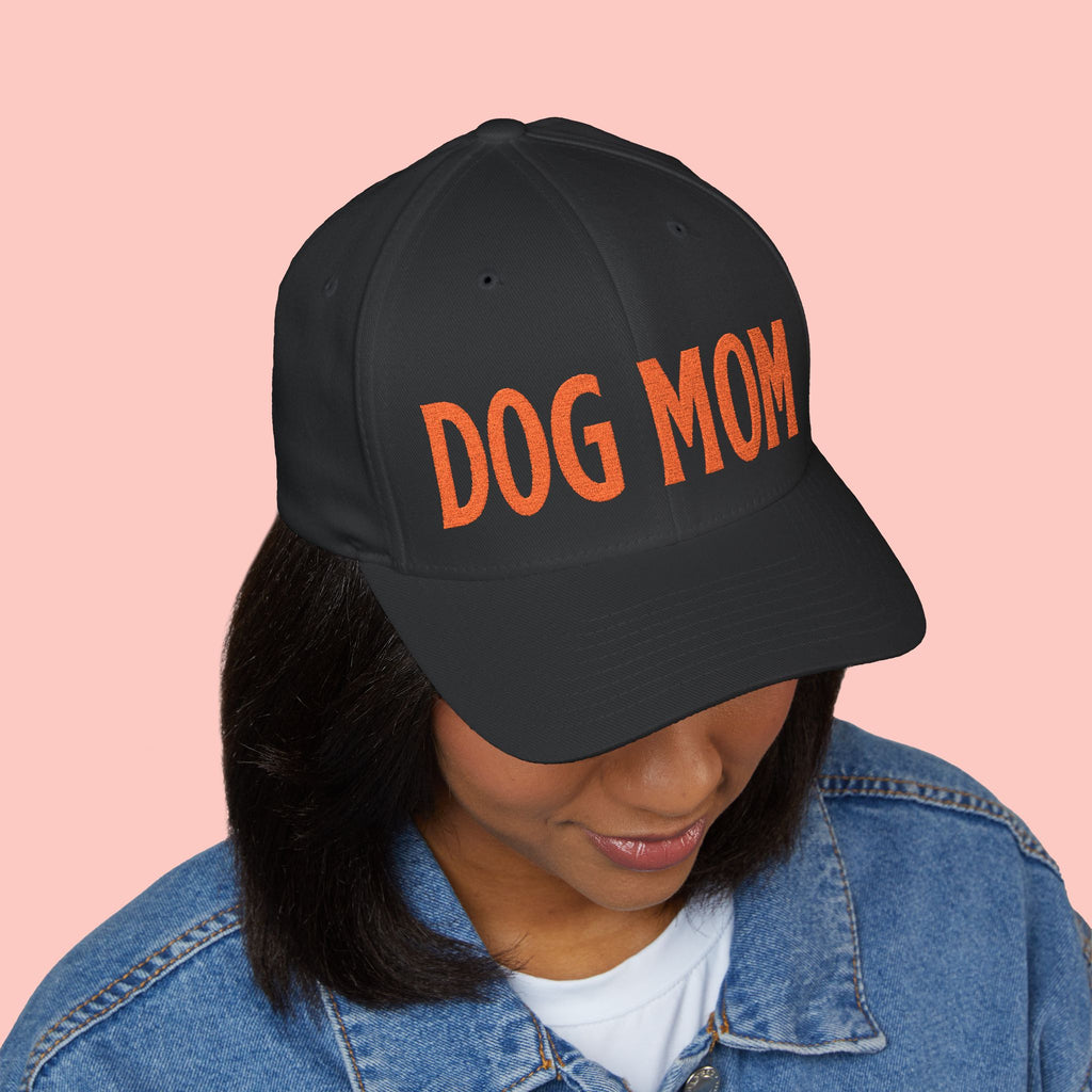 Dog Mom Embroidered Cap – White Structured Baseball Hat