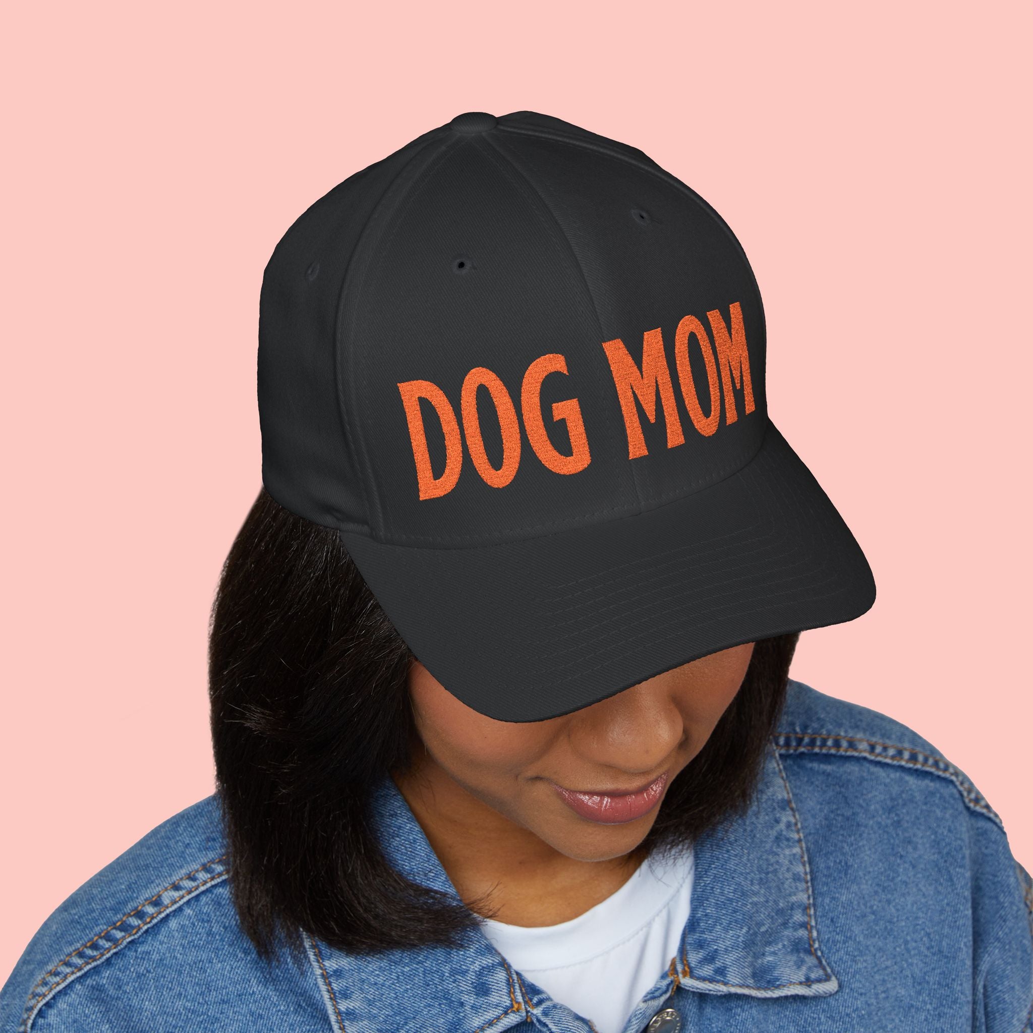 Dog Mom Embroidered Cap – White Structured Baseball Hat