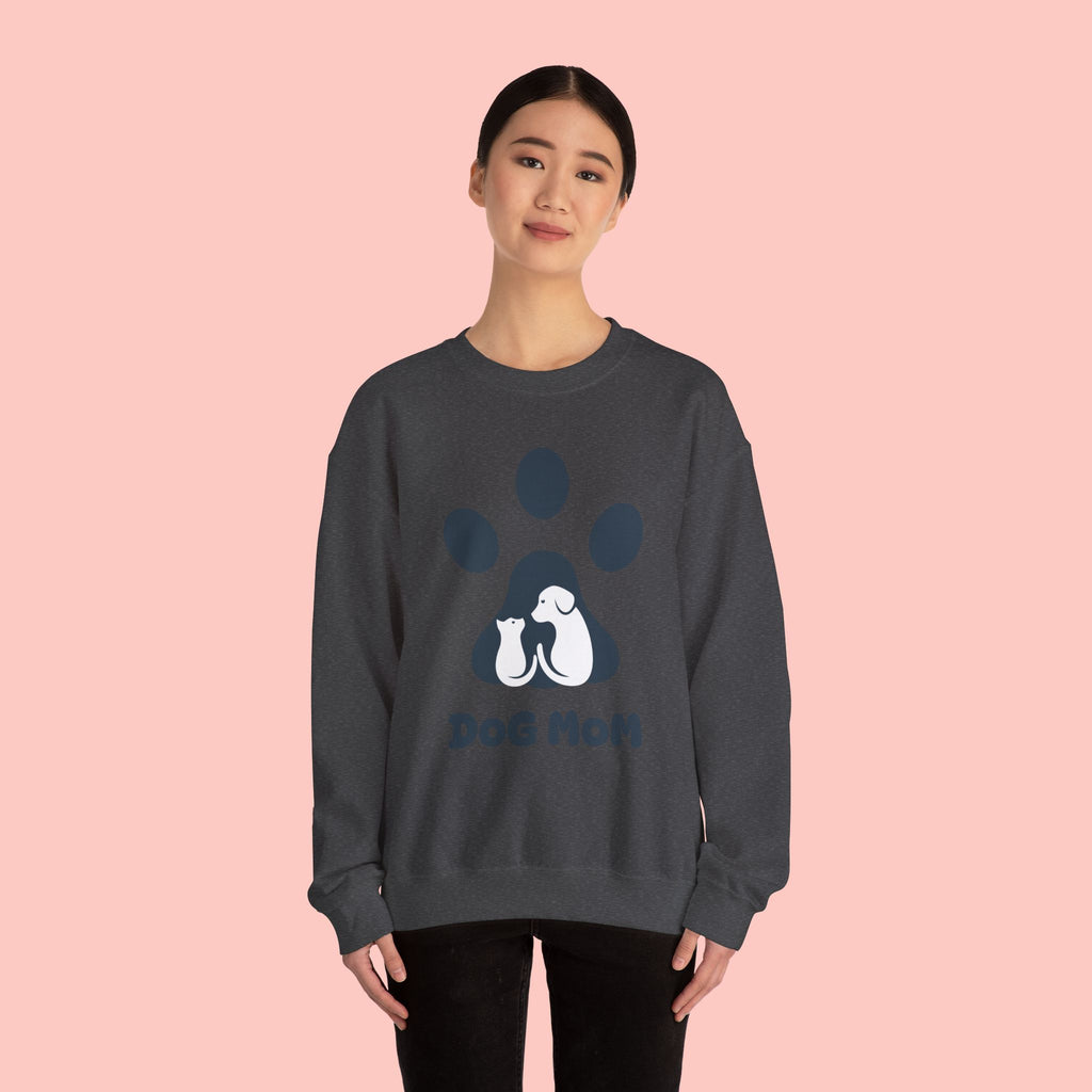 Dog Mom Crewneck Sweatshirt - Paw Print & Silhouette Graphic