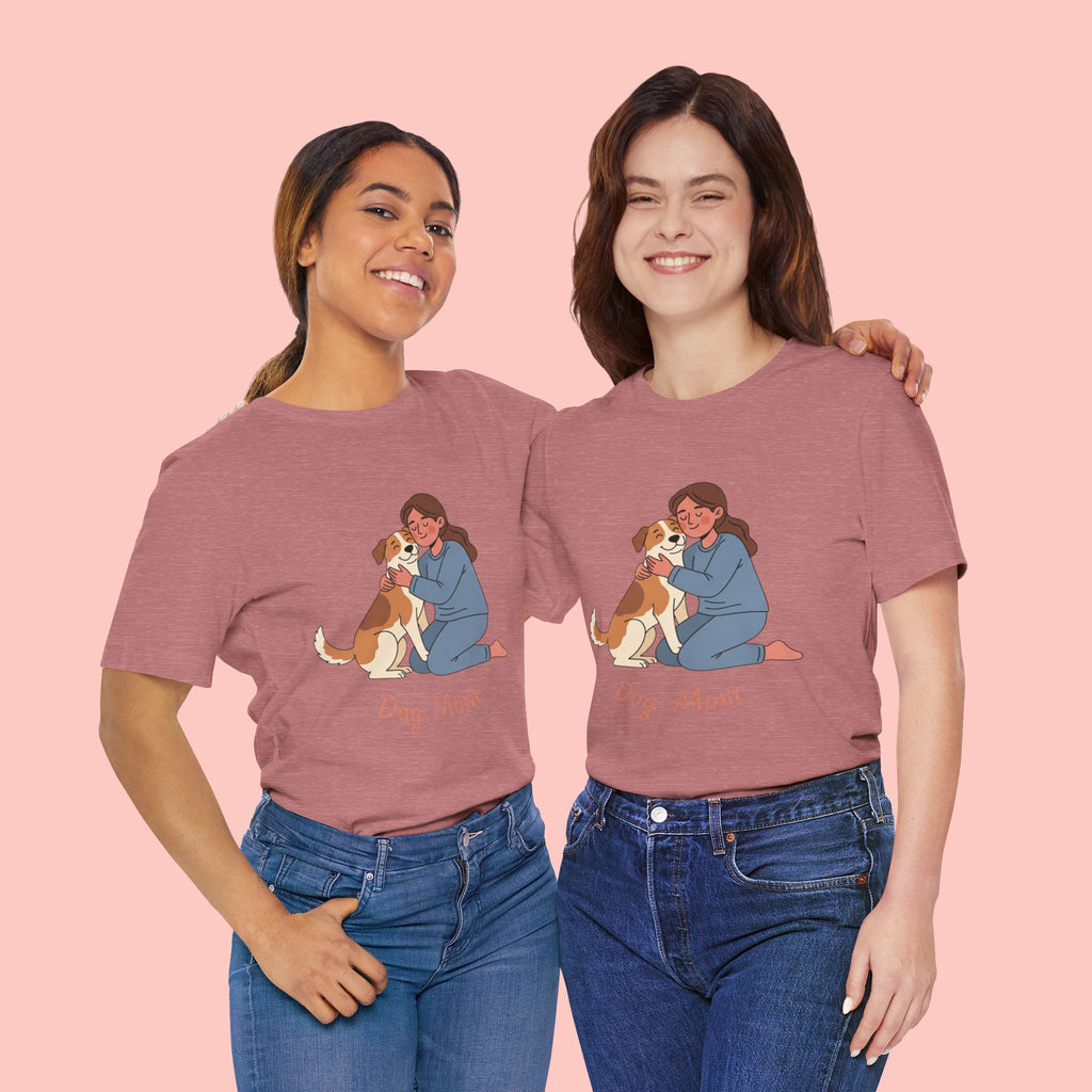 Dog Mom T‑Shirt — Cute Woman Hugging Dog Graphic Tee