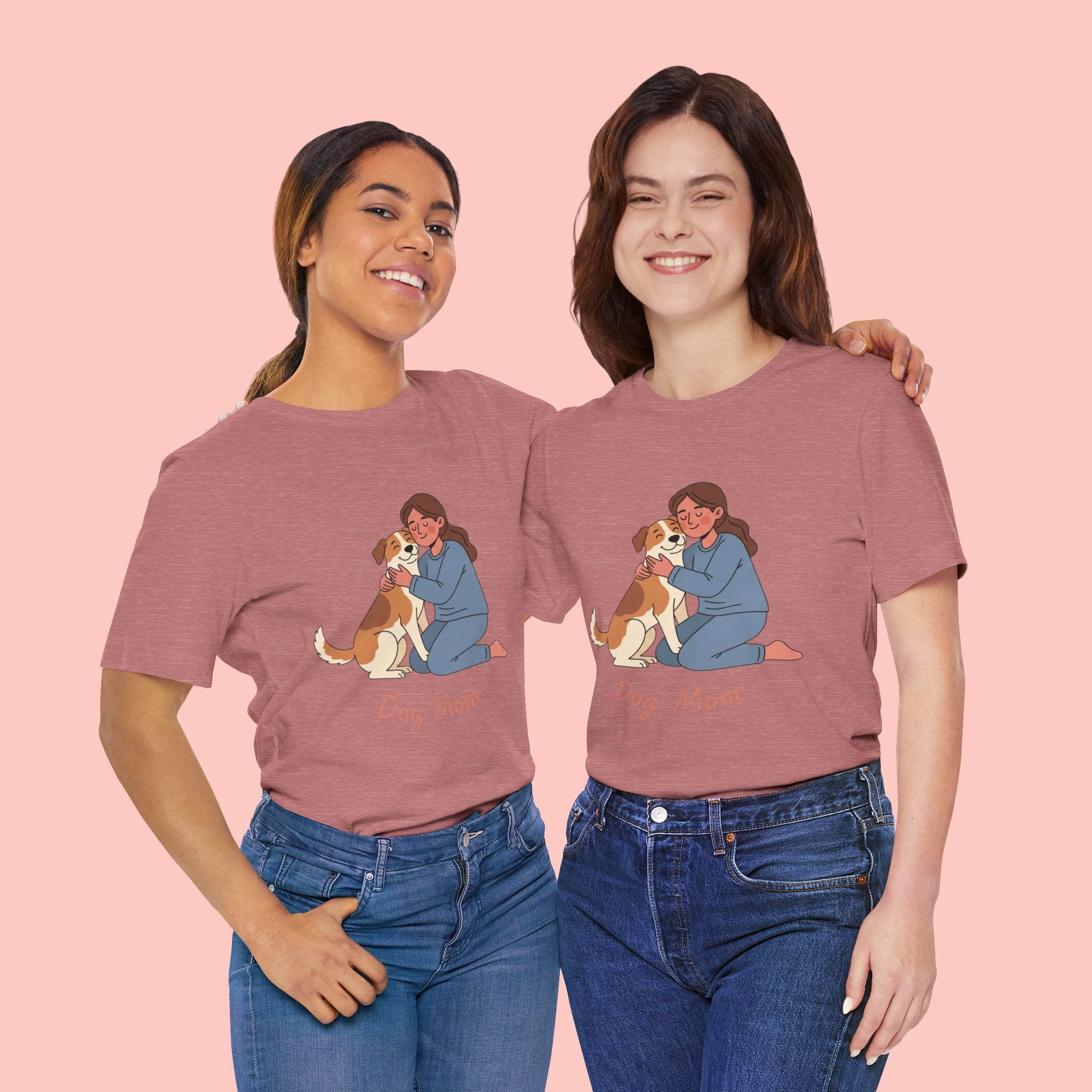 Dog Mom T‑Shirt — Cute Woman Hugging Dog Graphic Tee