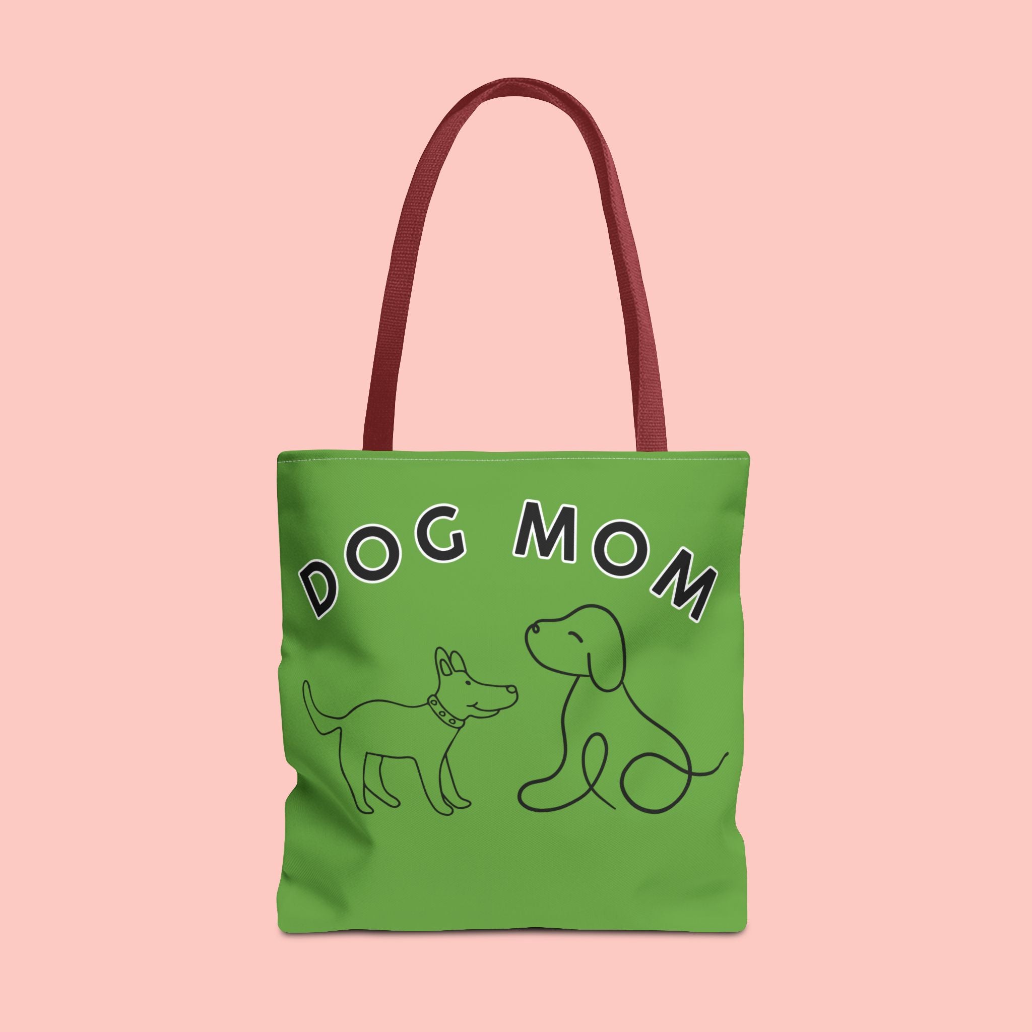 Dog Mom Tote Bag — Green All-Over-Print Cute Line-Drawing Dogs