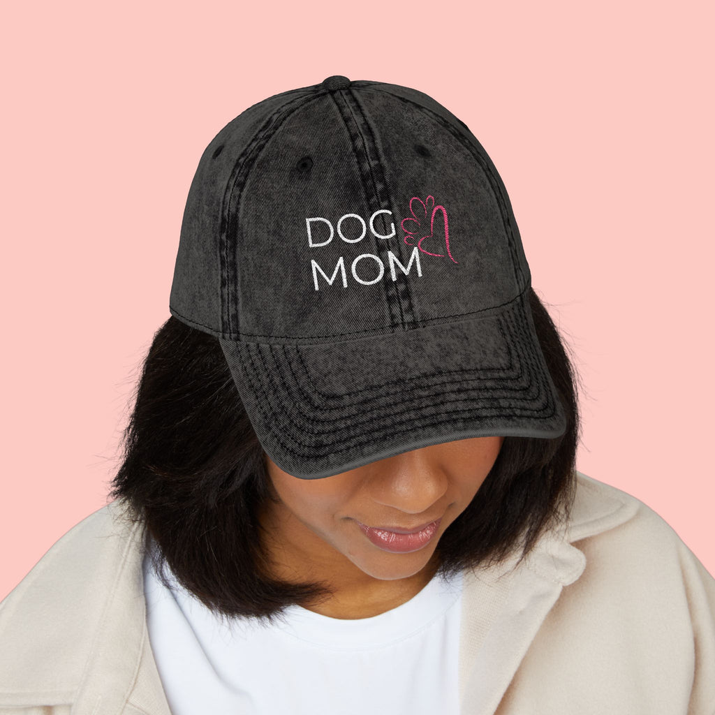 Vintage Embroidered 'DOG MOM' Cap — Washed Red Baseball Hat for Dog Lovers