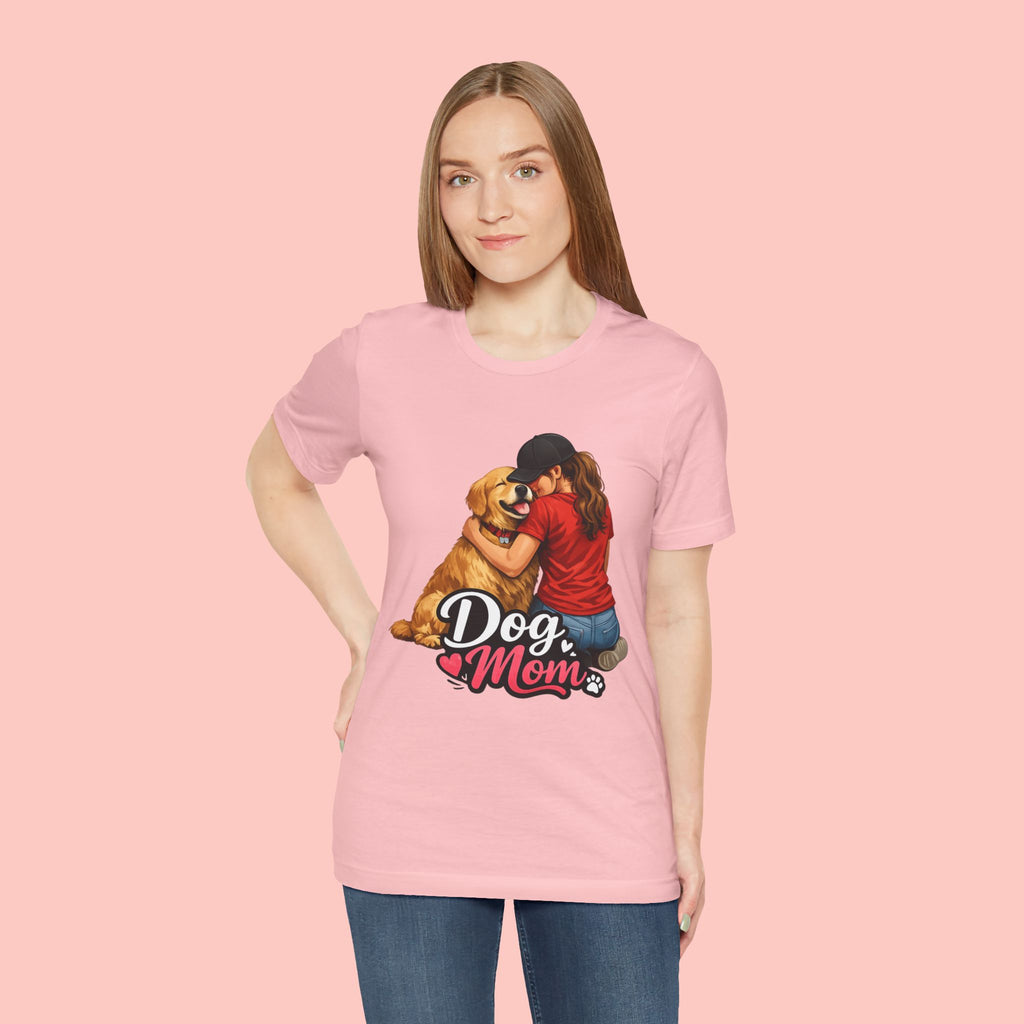 Dog Mom T-Shirt - Cute Woman Hugging Golden Retriever Tee