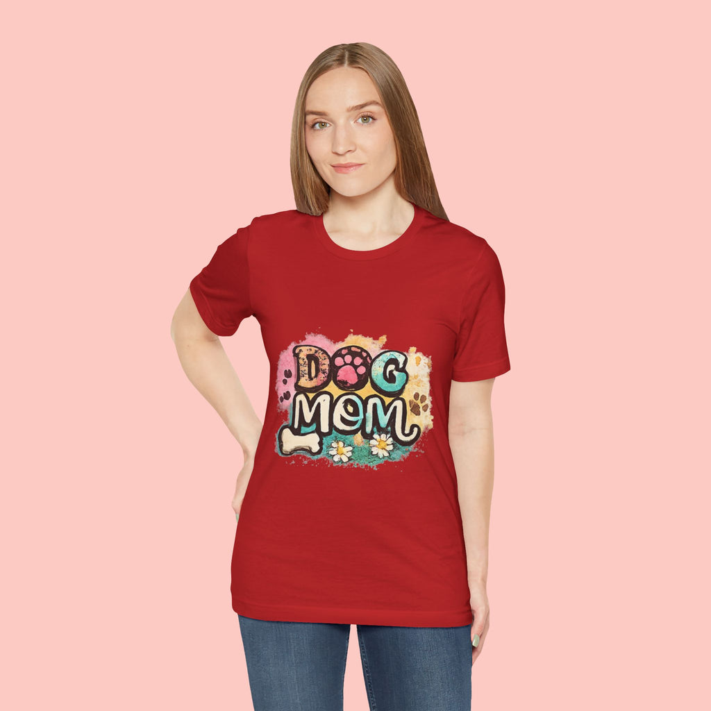 Dog Mom T-Shirt — Colorful Paw Print Graphic Tee for Pet Lovers