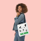 Dog Mom Canvas Tote Bag — Cute Paw Print Dog Face Tote for Pet Lovers