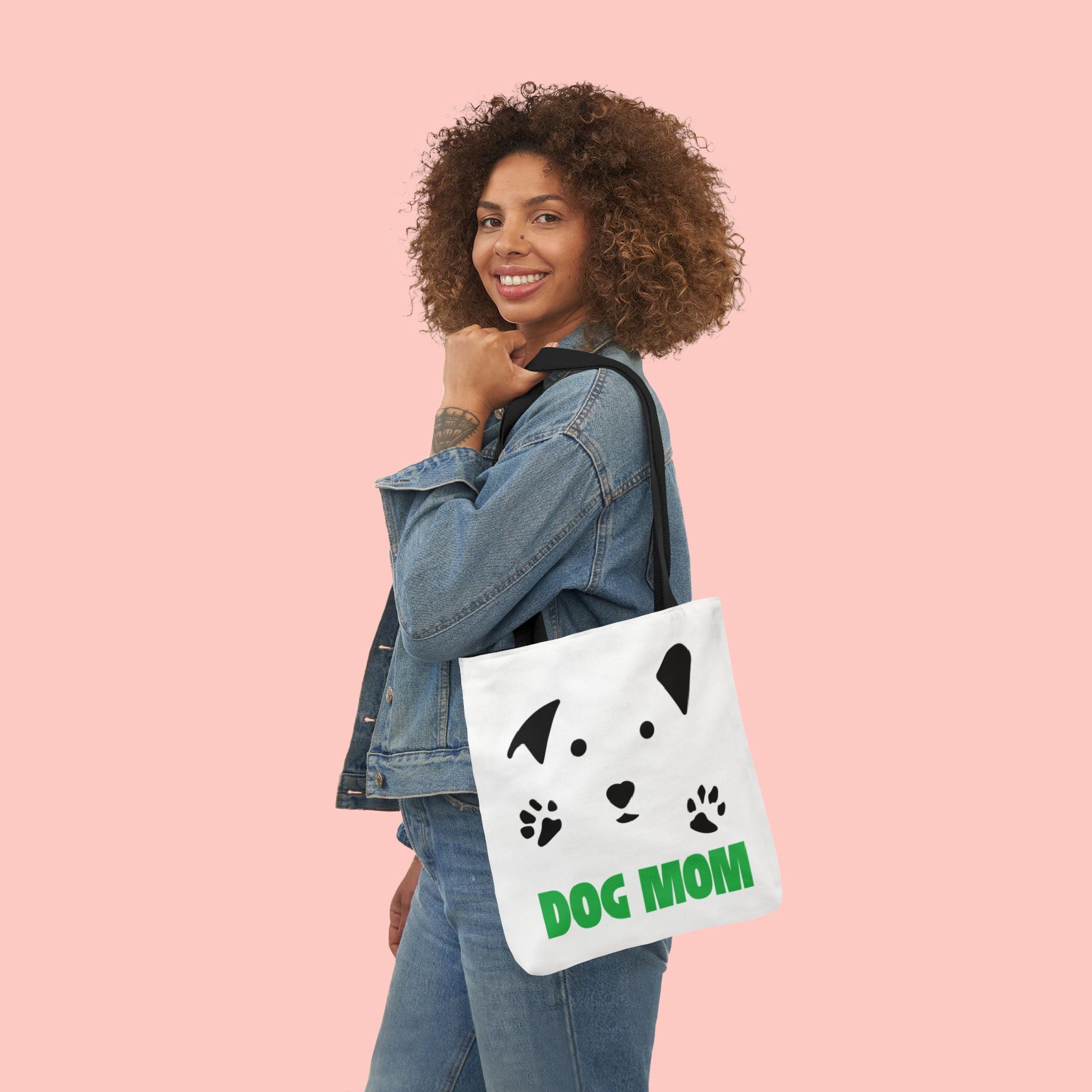Dog Mom Canvas Tote Bag — Cute Paw Print Dog Face Tote for Pet Lovers