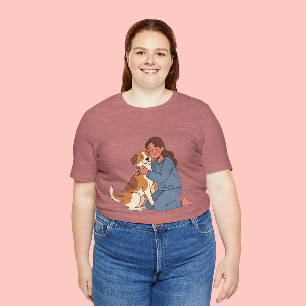 Dog Mom T‑Shirt — Cute Woman Hugging Dog Graphic Tee