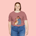 Dog Mom T‑Shirt — Cute Woman Hugging Dog Graphic Tee