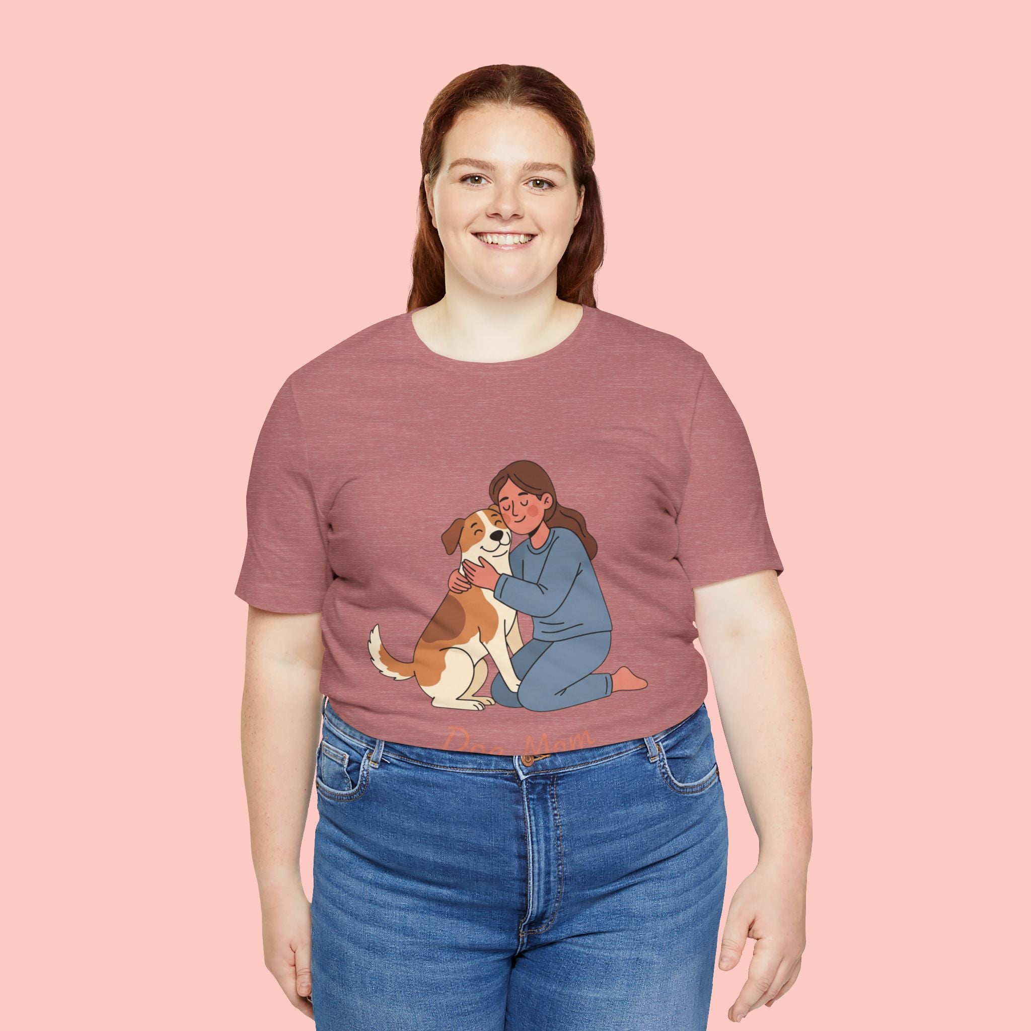 Dog Mom T‑Shirt — Cute Woman Hugging Dog Graphic Tee
