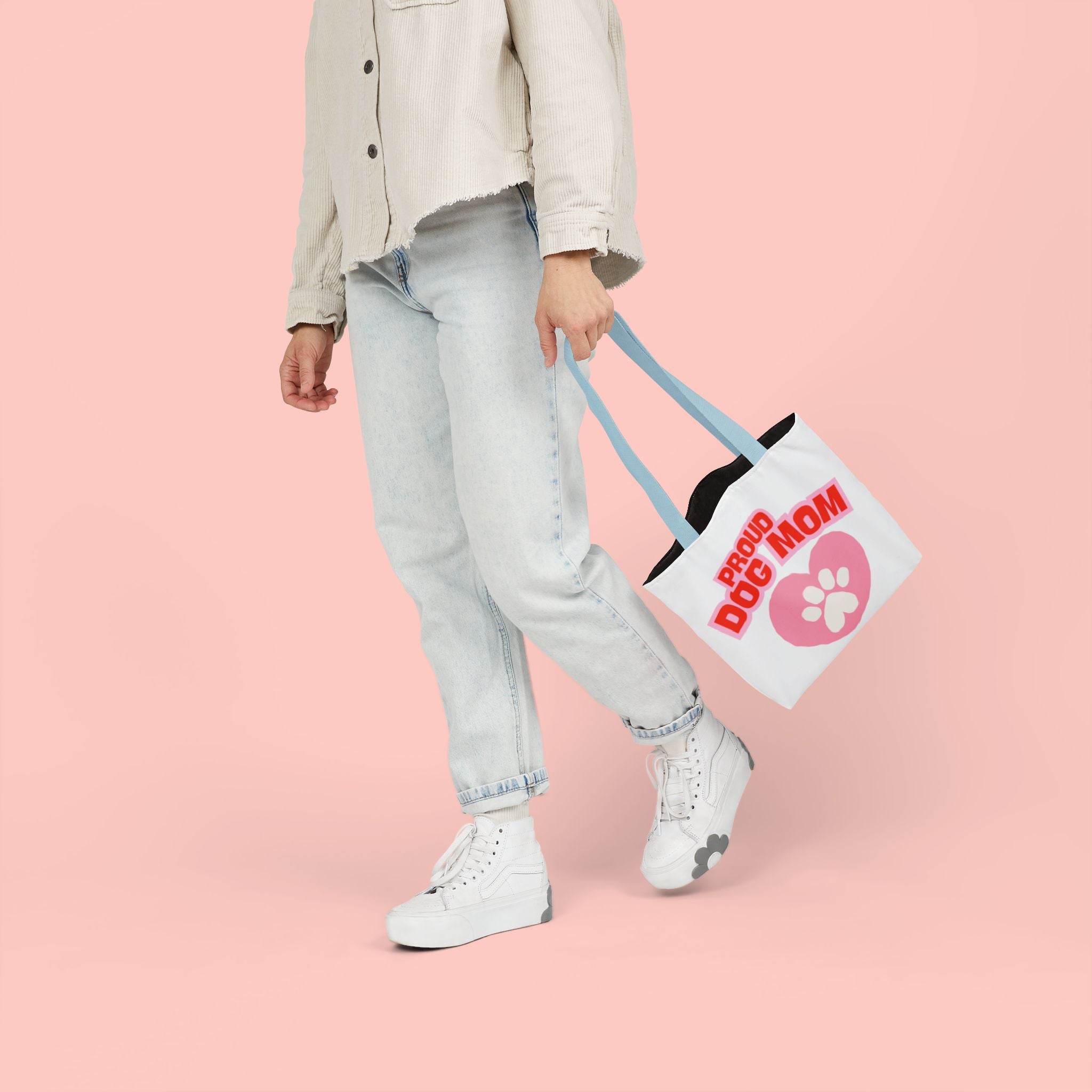 Proud Dog Mom Canvas Tote Bag – Pink Paw Heart Dog Mom Gift