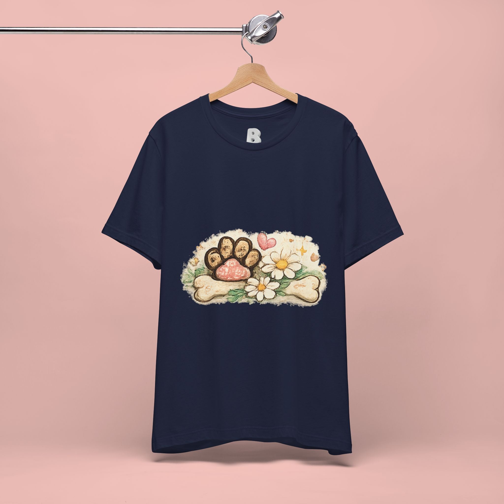 Dog Paw Floral T-Shirt — Cute Paw Print, Bone & Daisies Tee