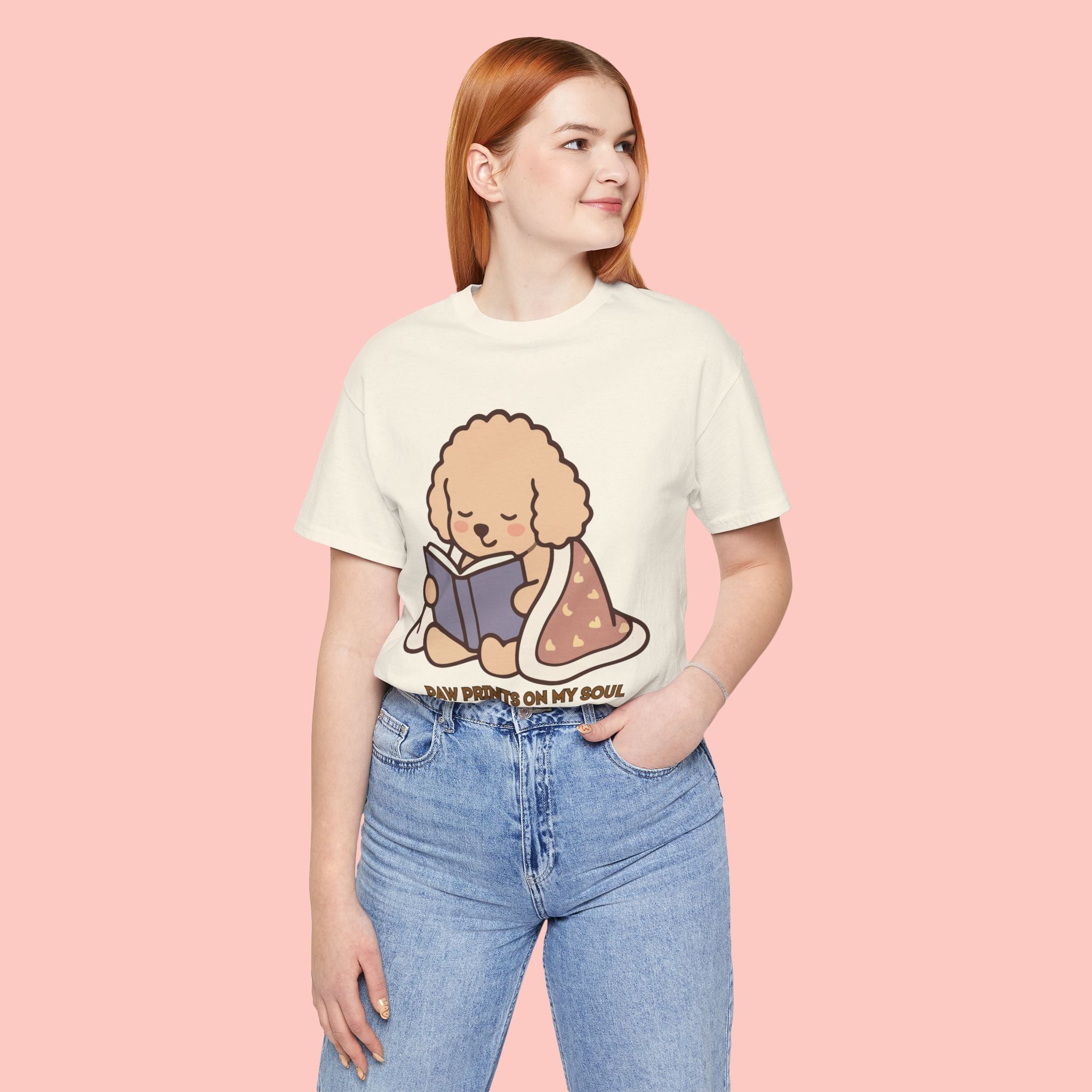 Paw Prints On My Soul T‑Shirt — Cute Reading Puppy Graphic Tee