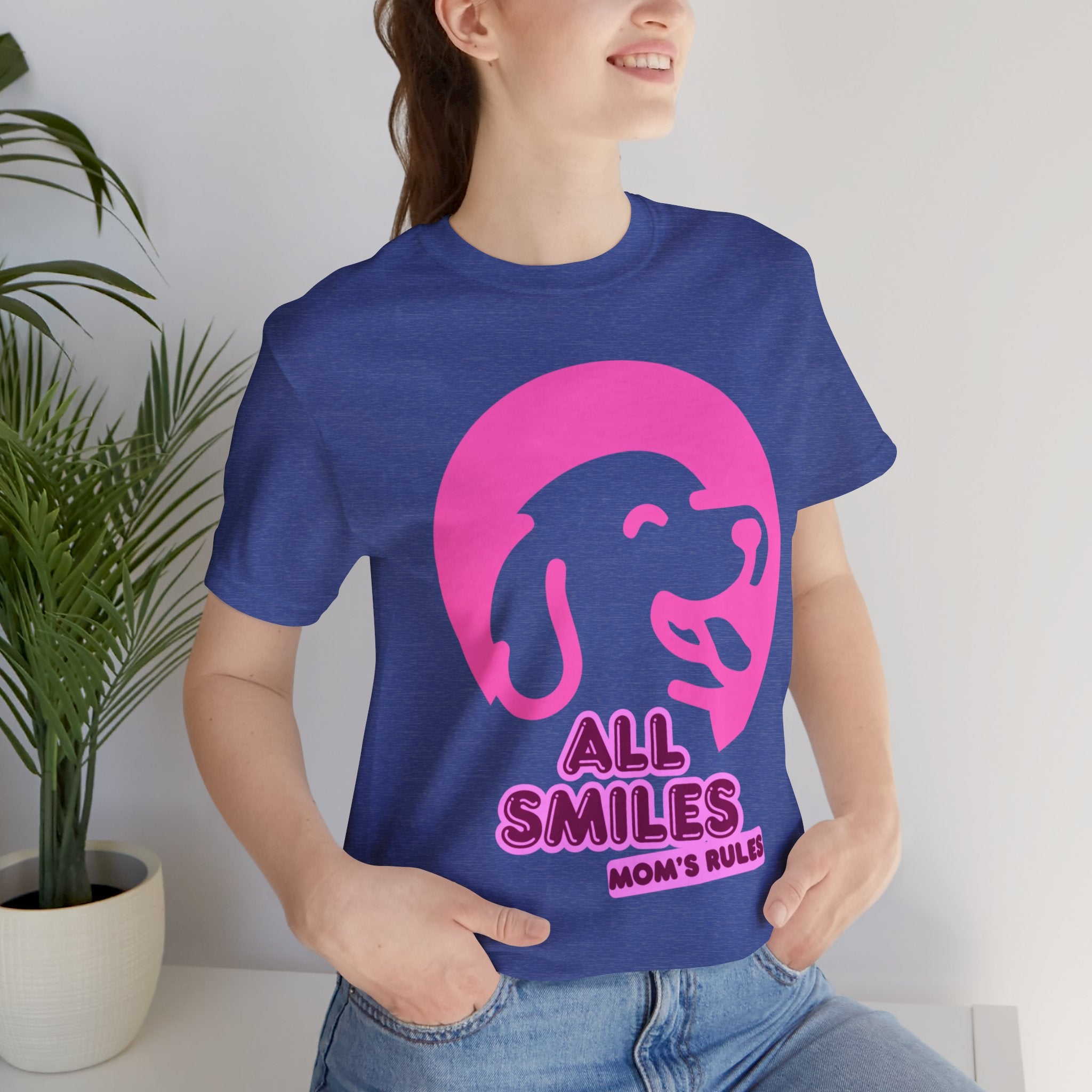 All Smiles Mom's Rules T-Shirt — Cute Pink Dog Graphic Tee for Moms & Pet Lovers