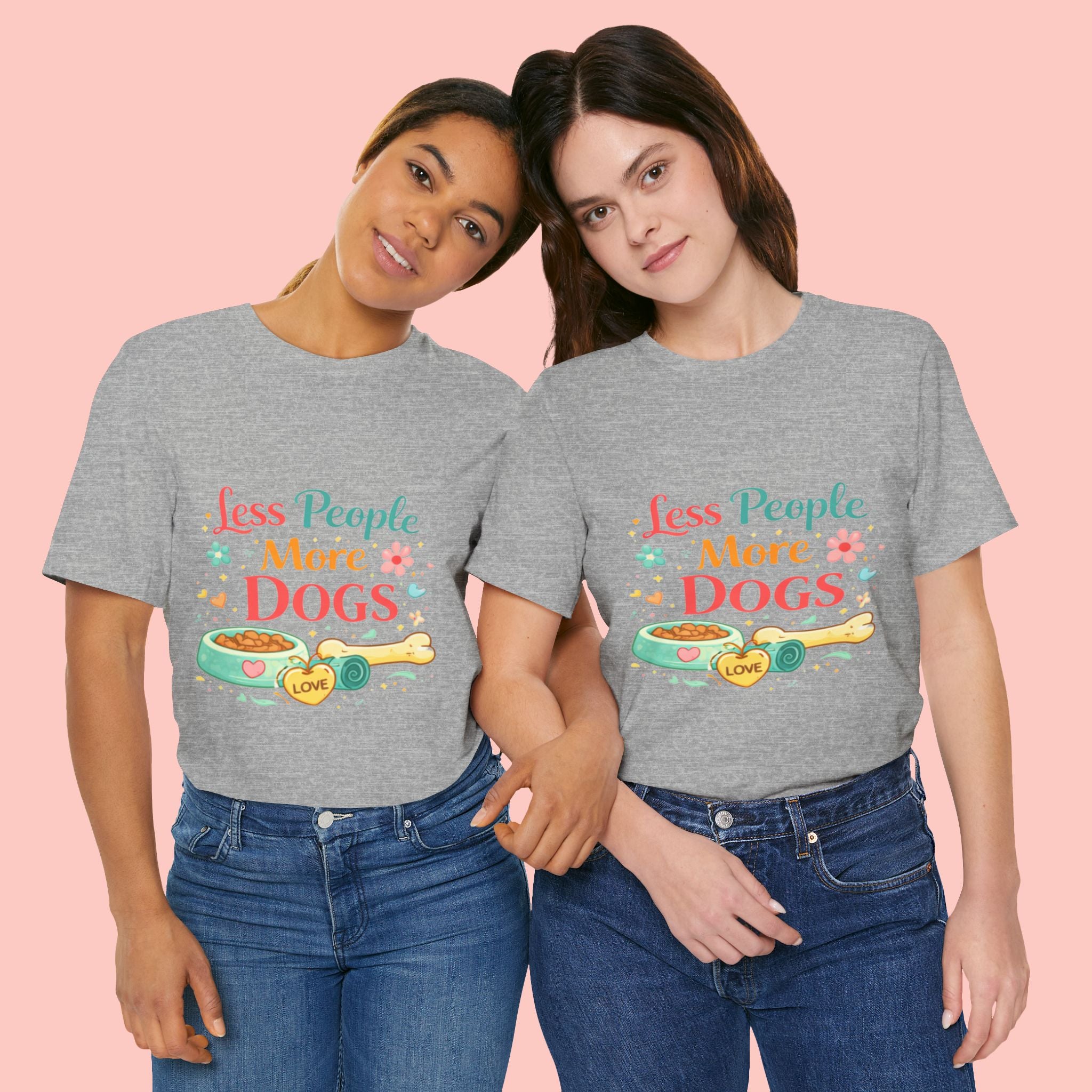 Less People More Dogs T-Shirt – Cute Dog Bowl & Bone Graphic Tee