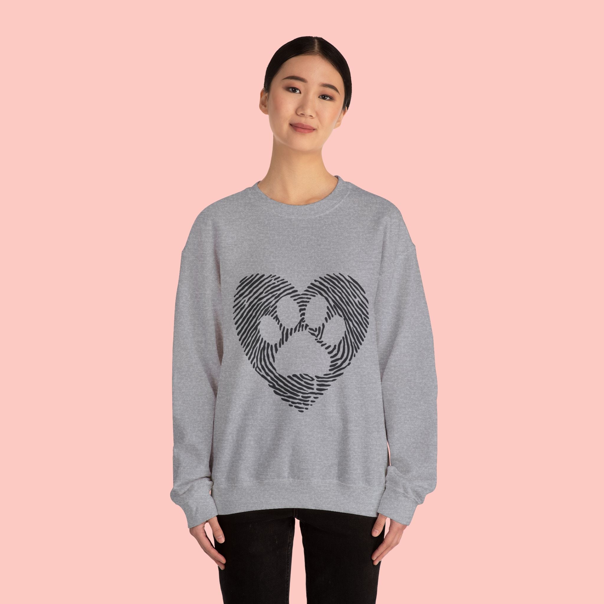 Fingerprint Heart Crewneck Sweatshirt — Panda Paw Love Graphic