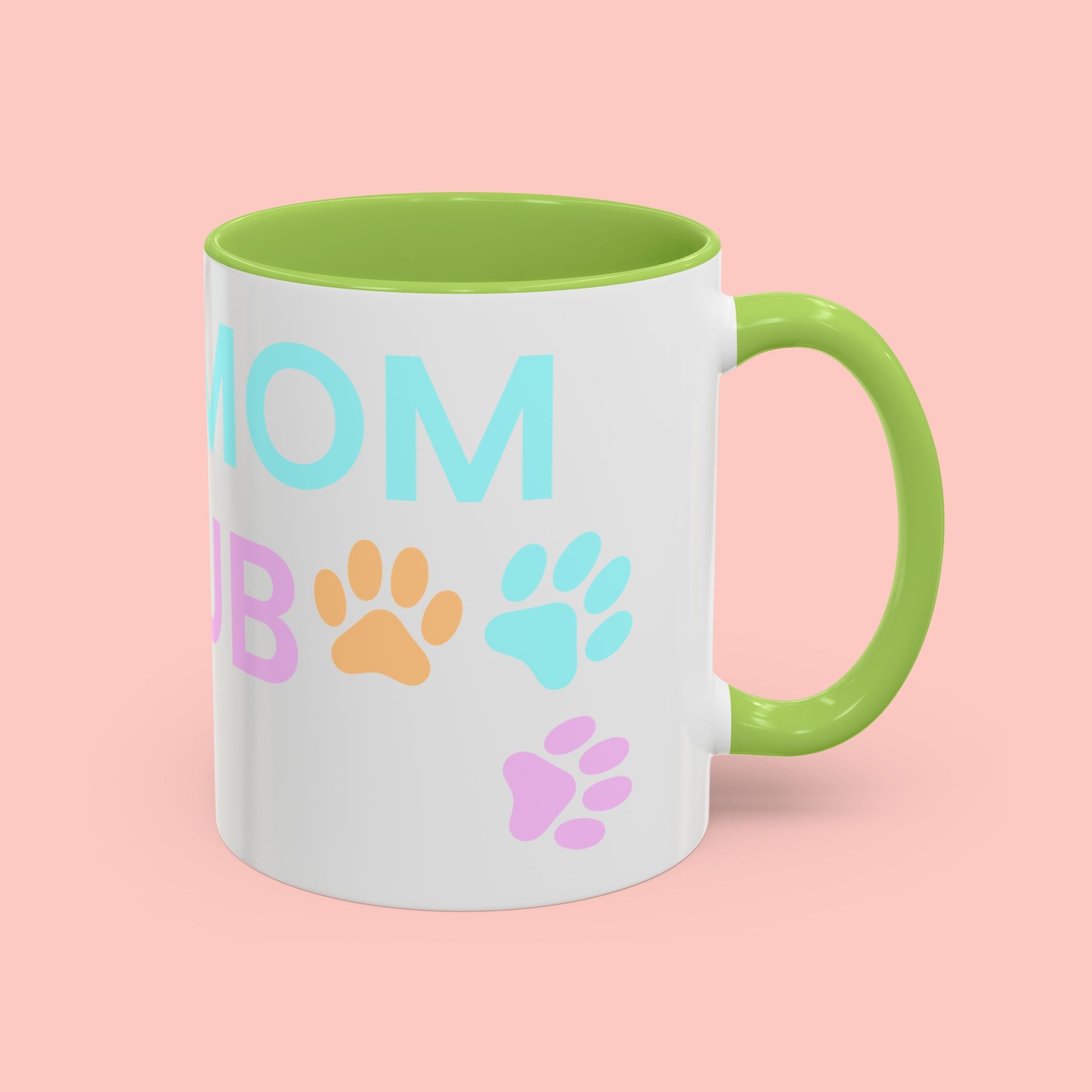 Dog Mom Club Accent Coffee Mug – Colorful Paw Print 11/15oz