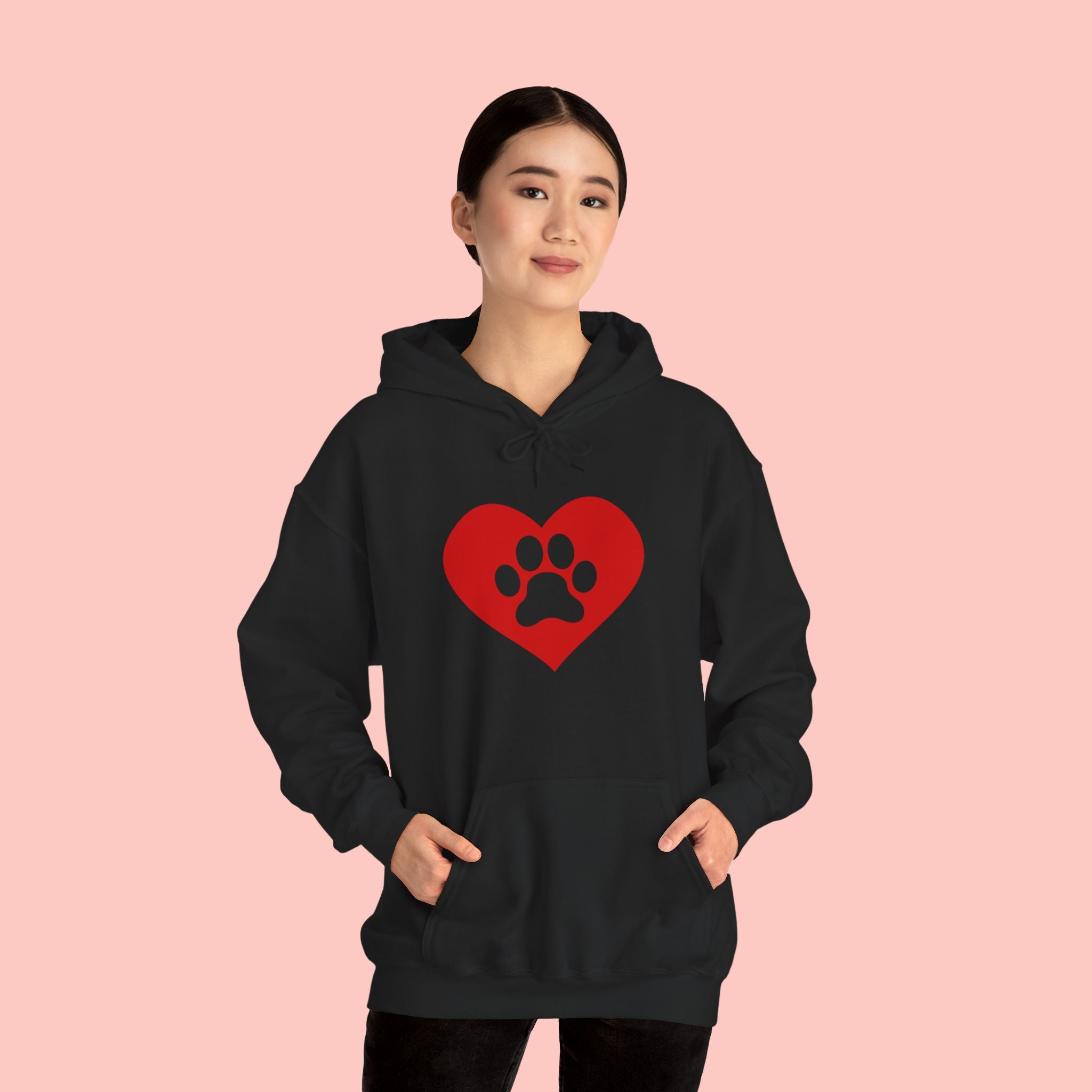 Heart Paw Hoodie — Cute Red Paw Print Animal Lover Sweatshirt
