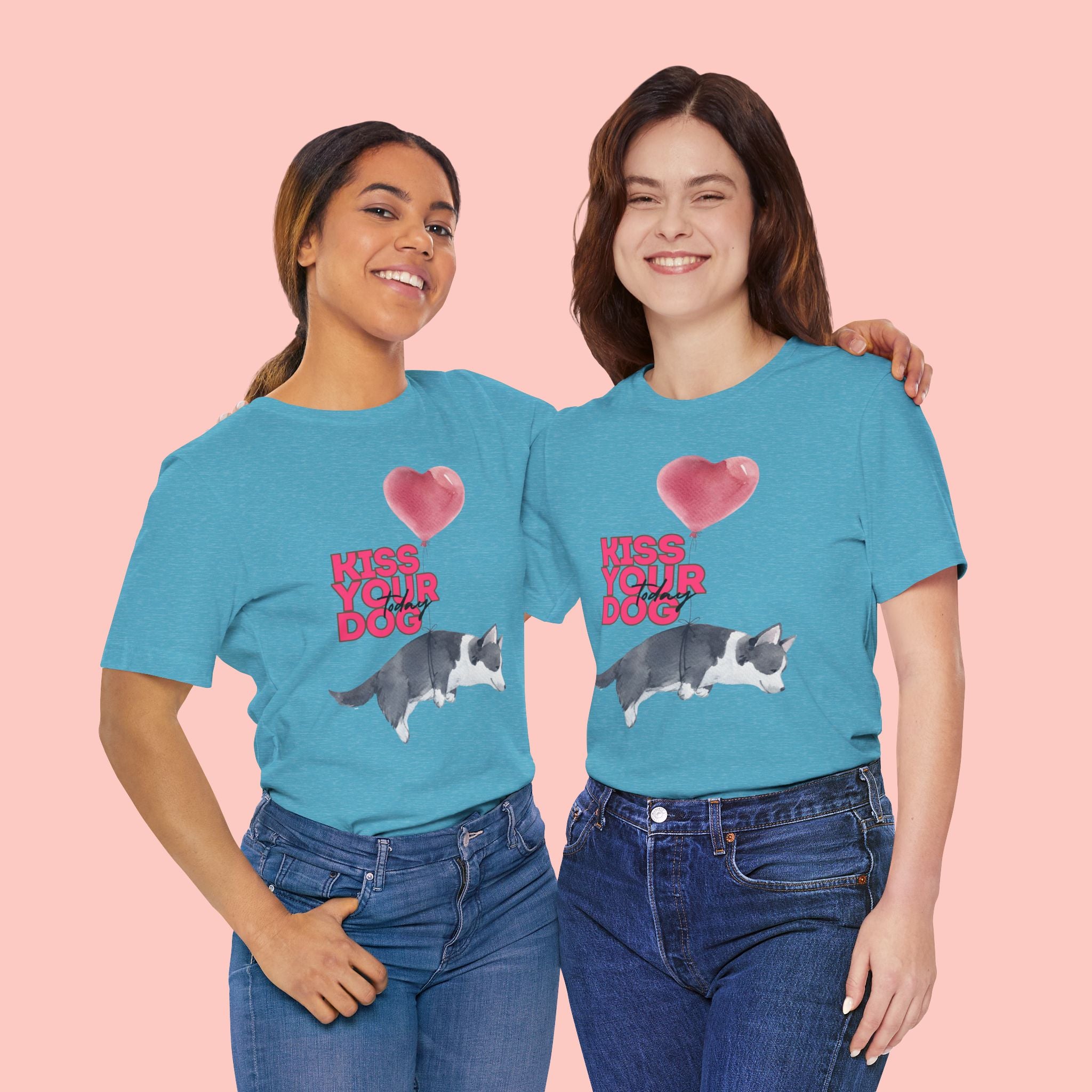 Kiss Your Dog T-Shirt — Cute Corgi with Heart Balloon Pet Lover Tee