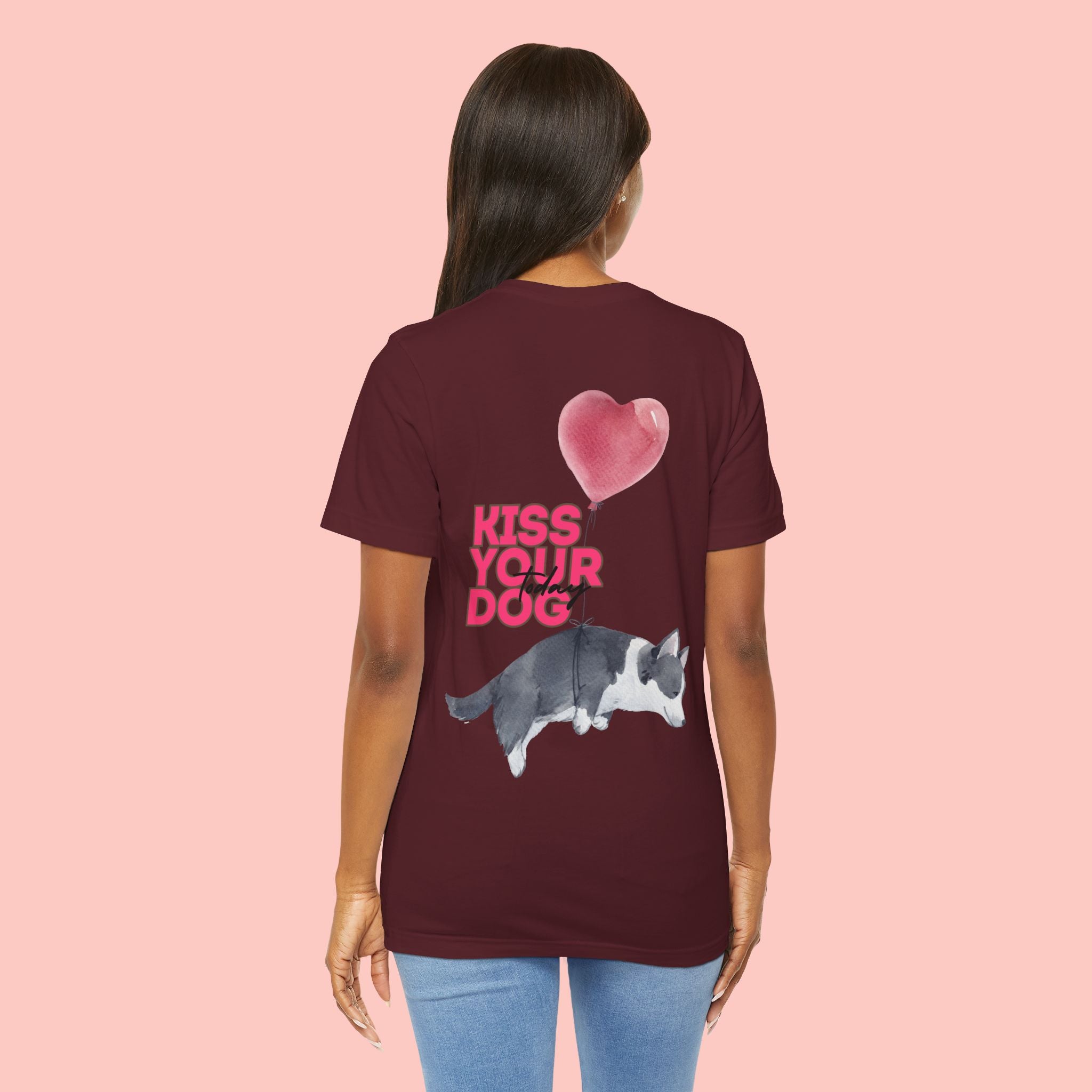 Kiss Your Dog Tee — Corgi Heart Balloon Graphic T-Shirt